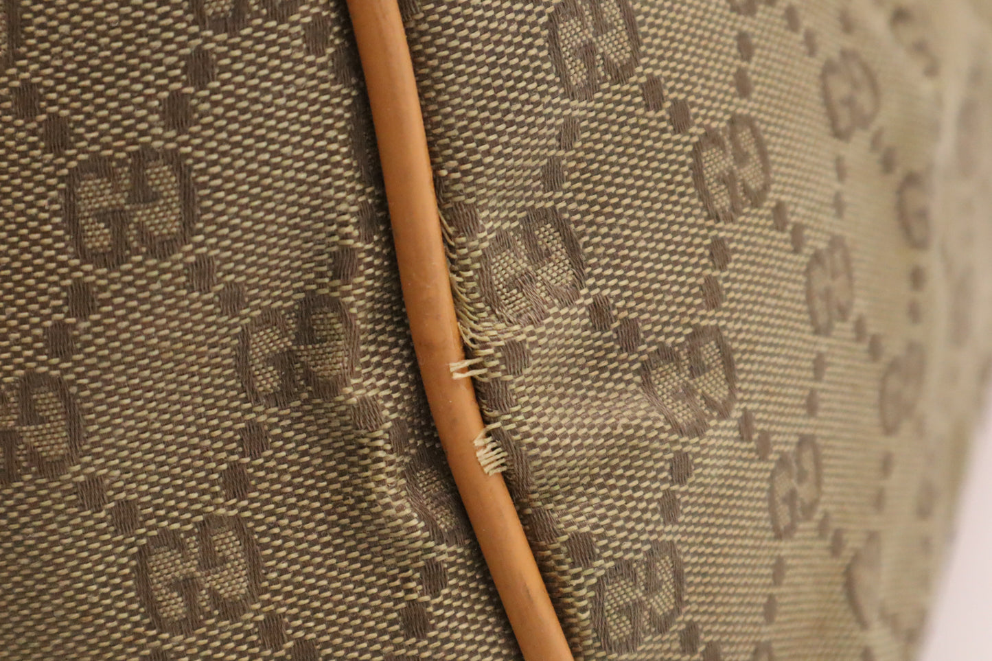 Gucci Boston Bag in Green GG Canvas and Brown Leather