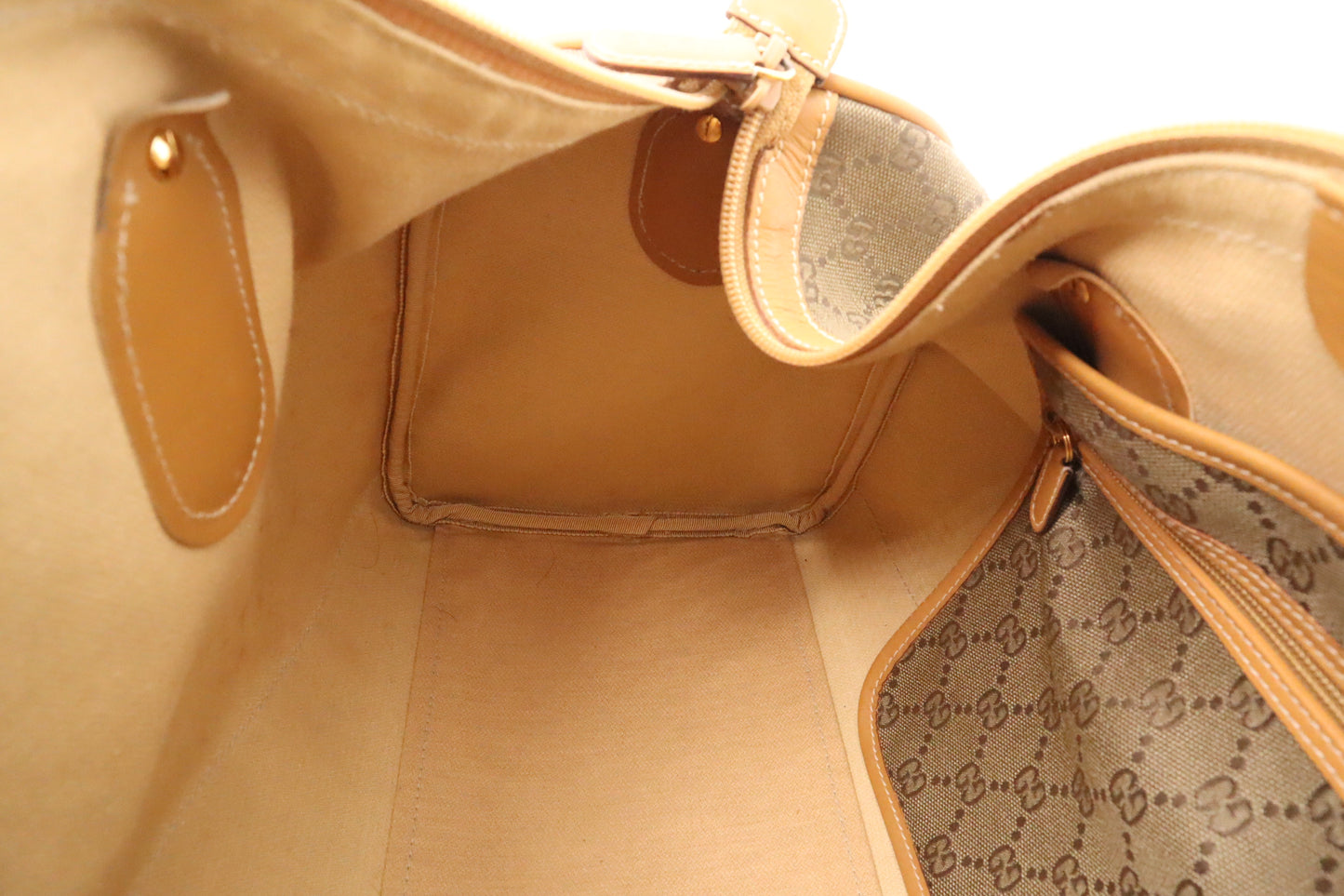 Gucci Boston Bag in Green GG Canvas and Brown Leather