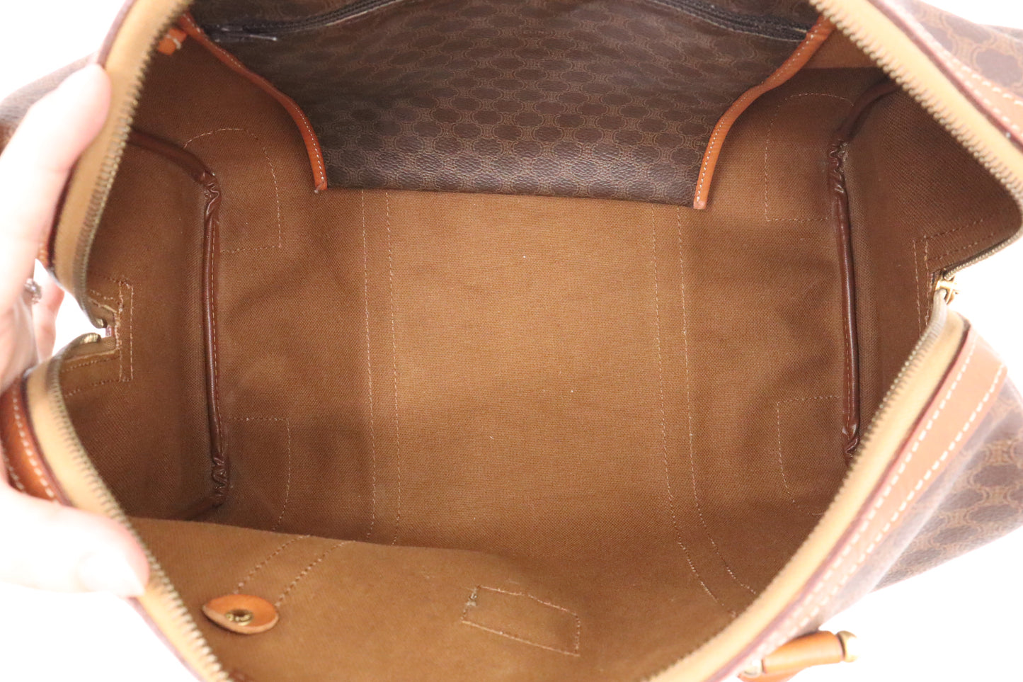 Celine Boston Bag in Brown Macadam Canvas
