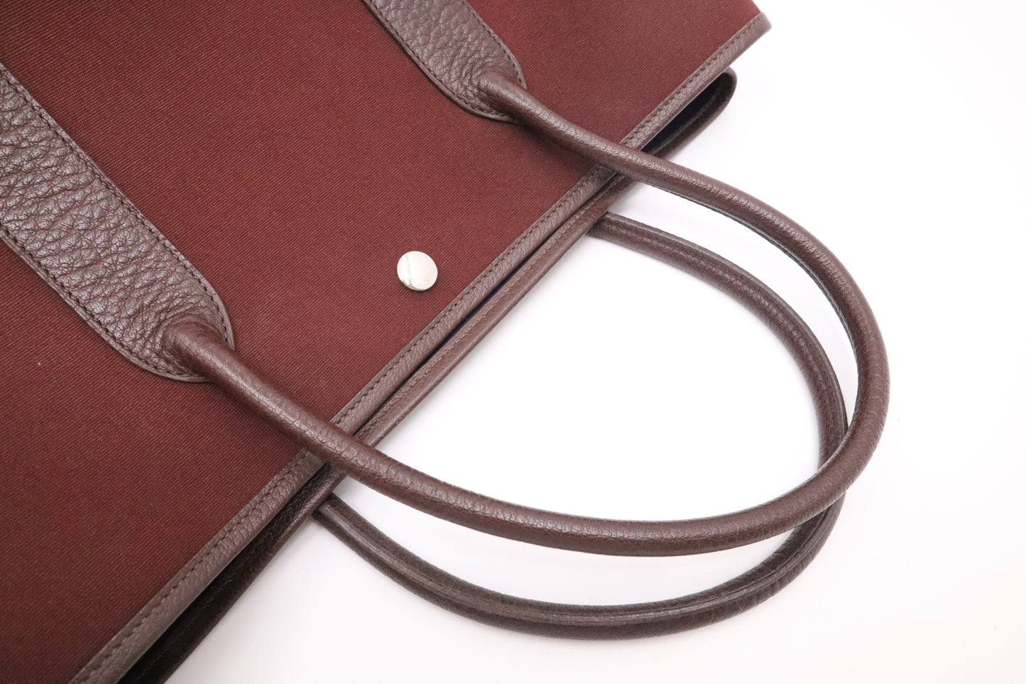 Hermes Garden Party 36 in Maroon Canvas & Dark Brown Leather