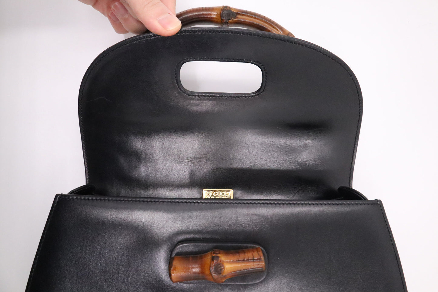 Gucci Bamboo Medium Top Handle in Black Leather