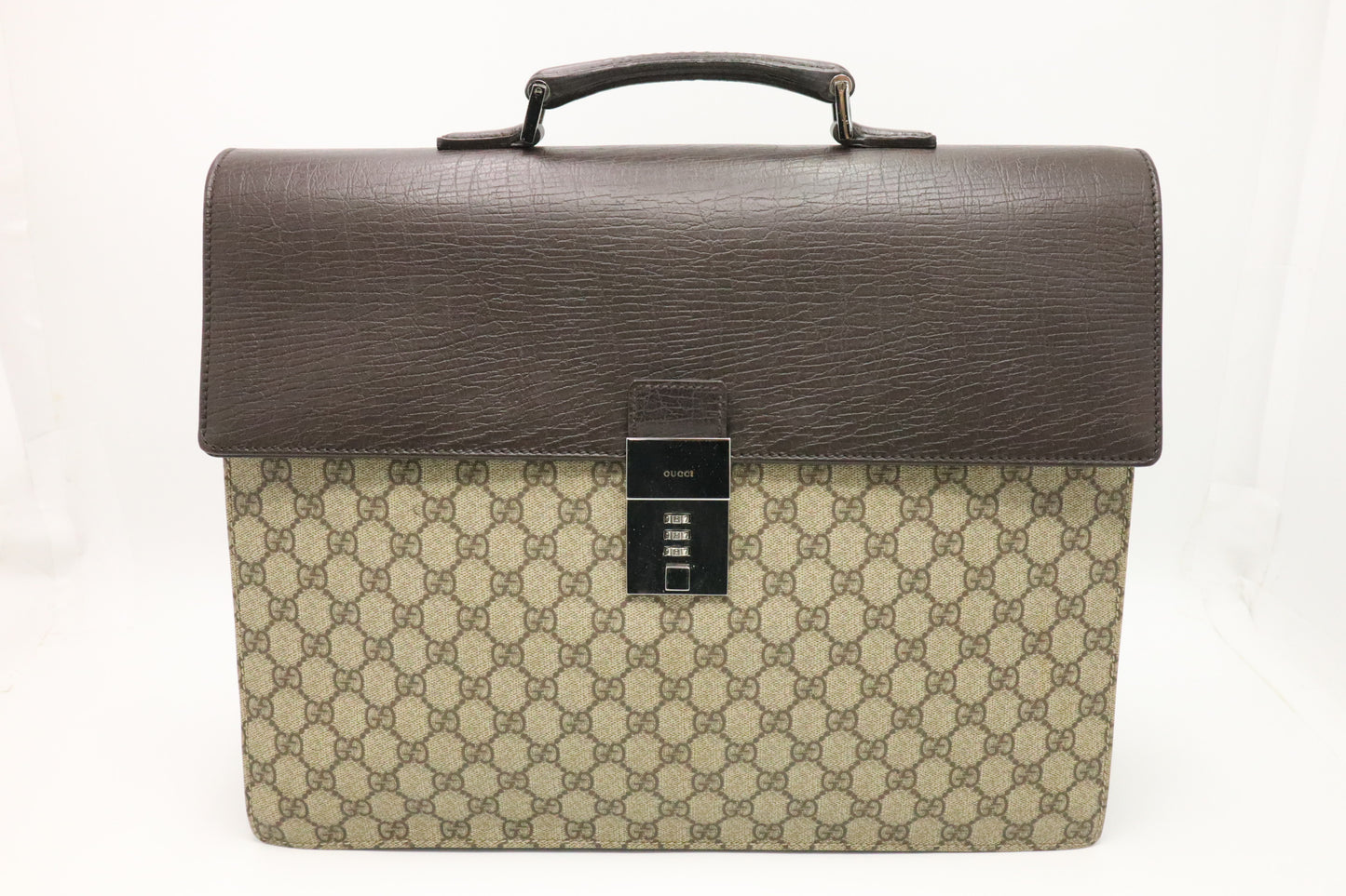 Gucci Business Case in GG Supreme Canvas and Brown Leather