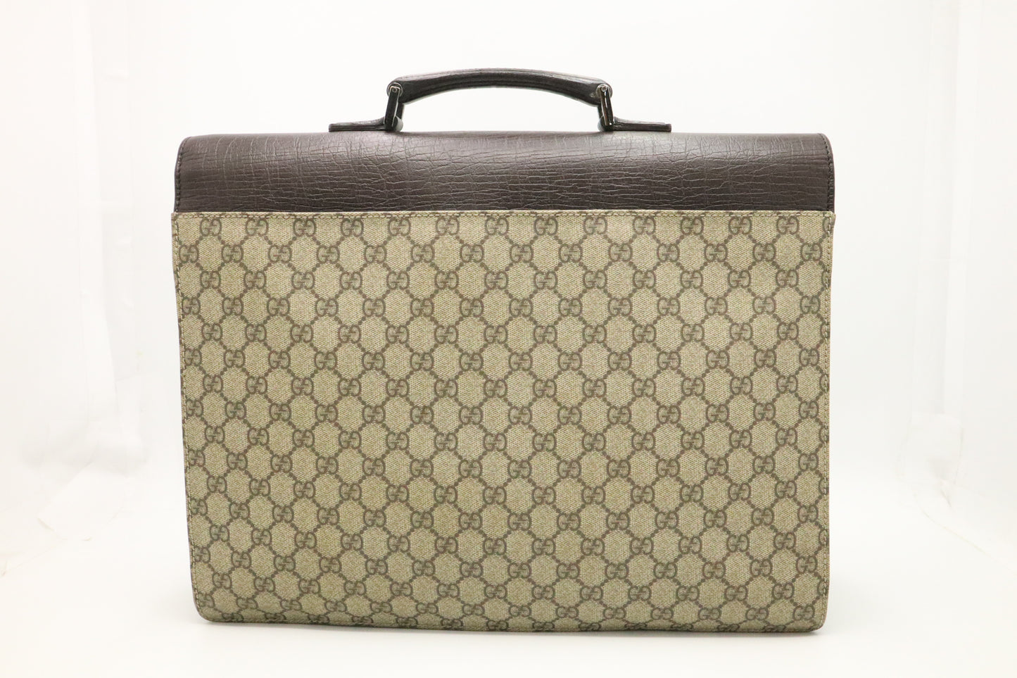 Gucci Business Case in GG Supreme Canvas and Brown Leather