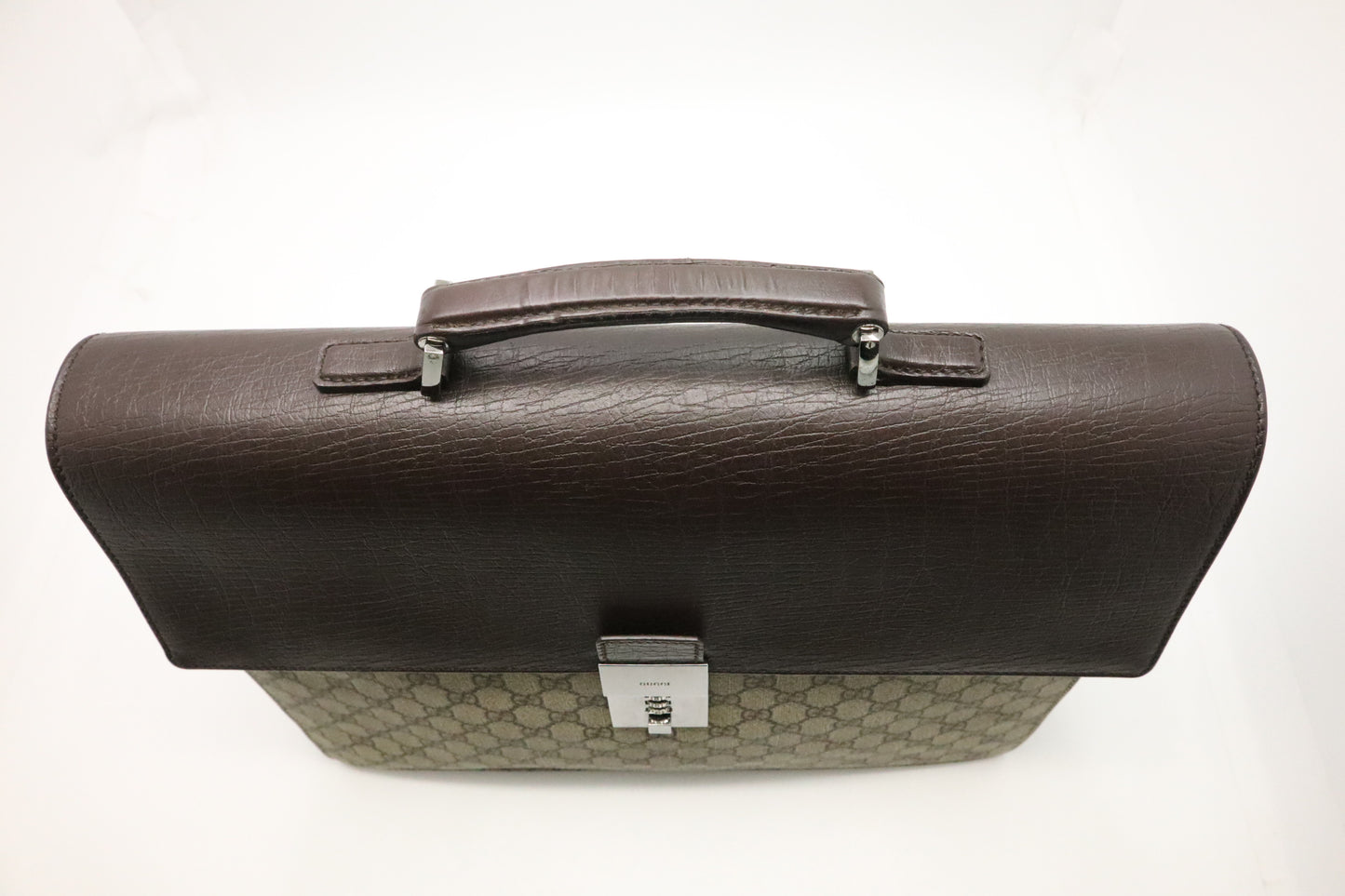 Gucci Business Case in GG Supreme Canvas and Brown Leather