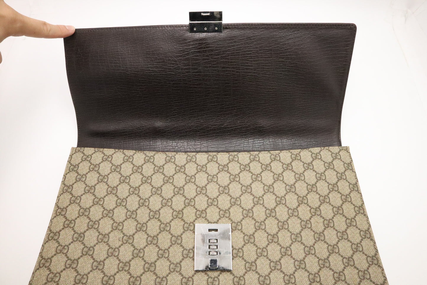 Gucci Business Case in GG Supreme Canvas and Brown Leather