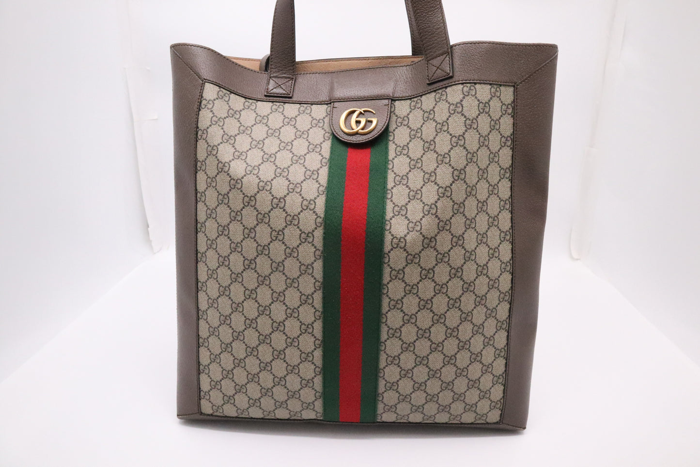 Gucci Ophidia Tote in GG Supreme Canvas and Brown Leather