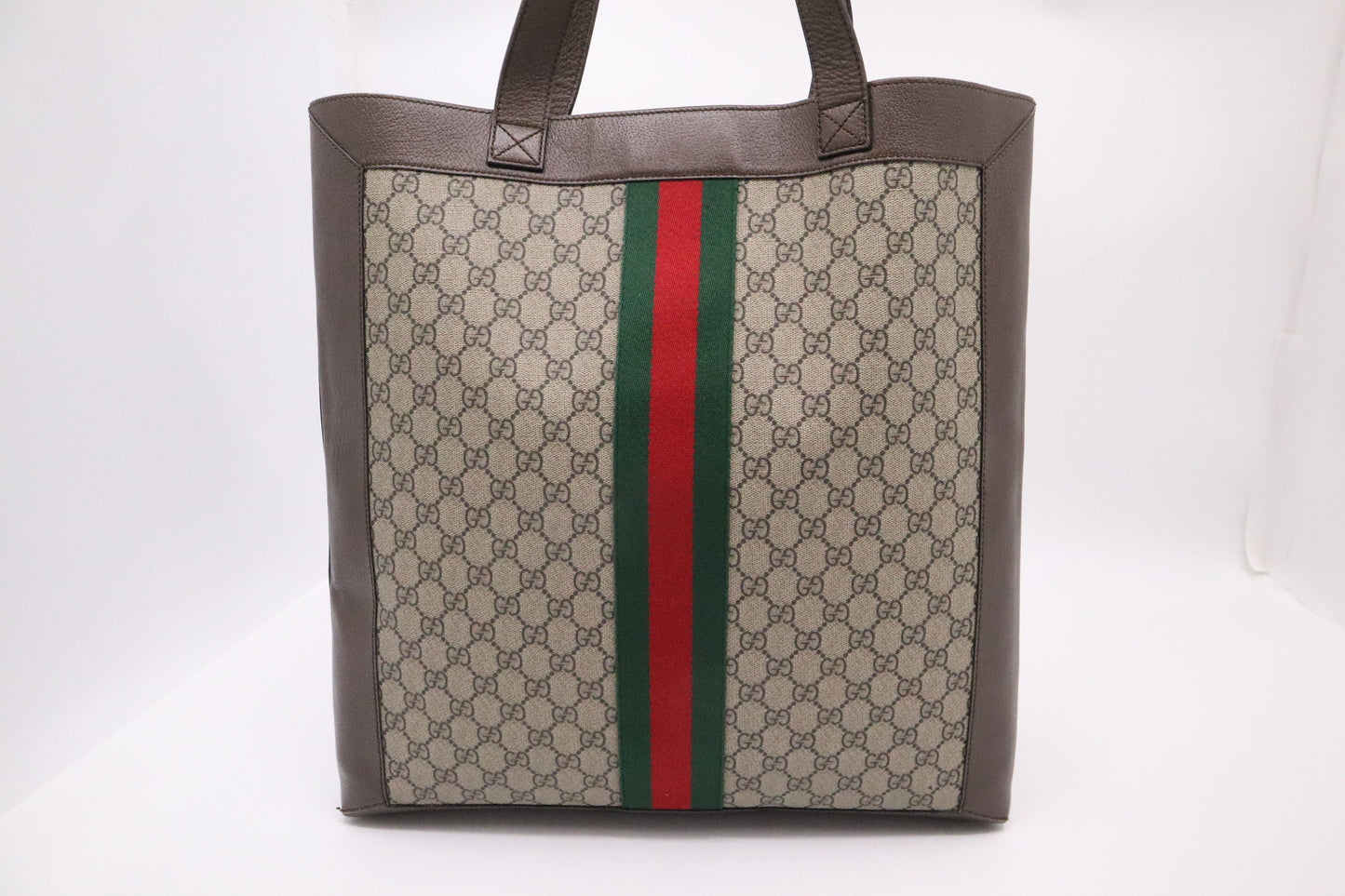 Gucci Ophidia Tote in GG Supreme Canvas and Brown Leather