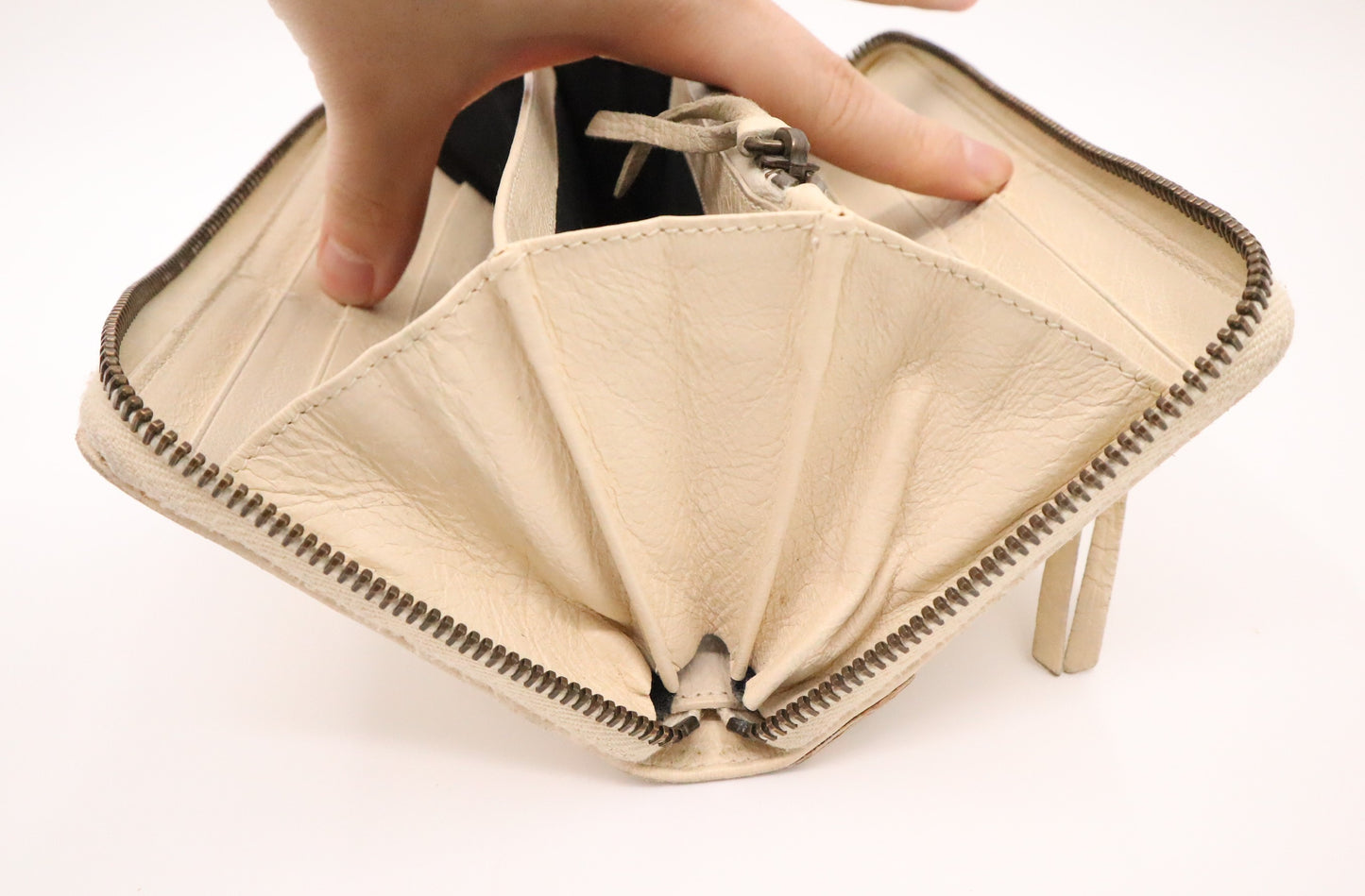 Balenciaga Le Cagole Zip Around Wallet in Beige Leather