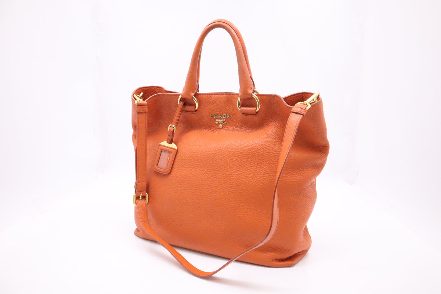 Prada Rame Vitello Daino Tote in Orange Leather