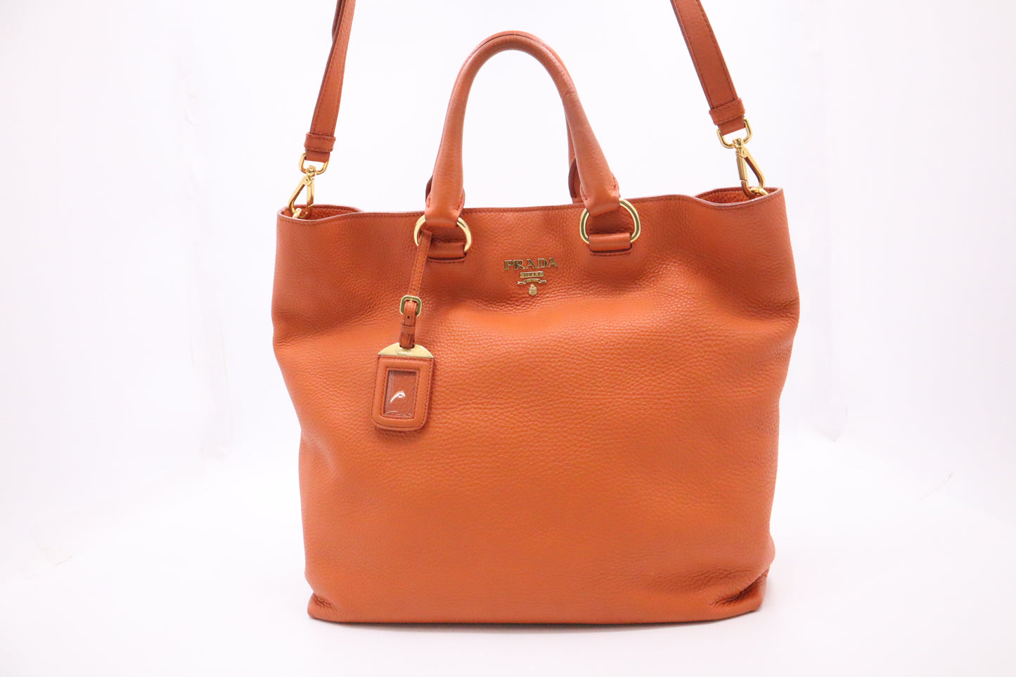 Prada Rame Vitello Daino Tote in Orange Leather