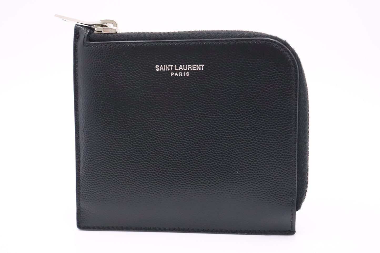 YSL Saint Laurent Zippy Card Case in Black Pebbled Leather