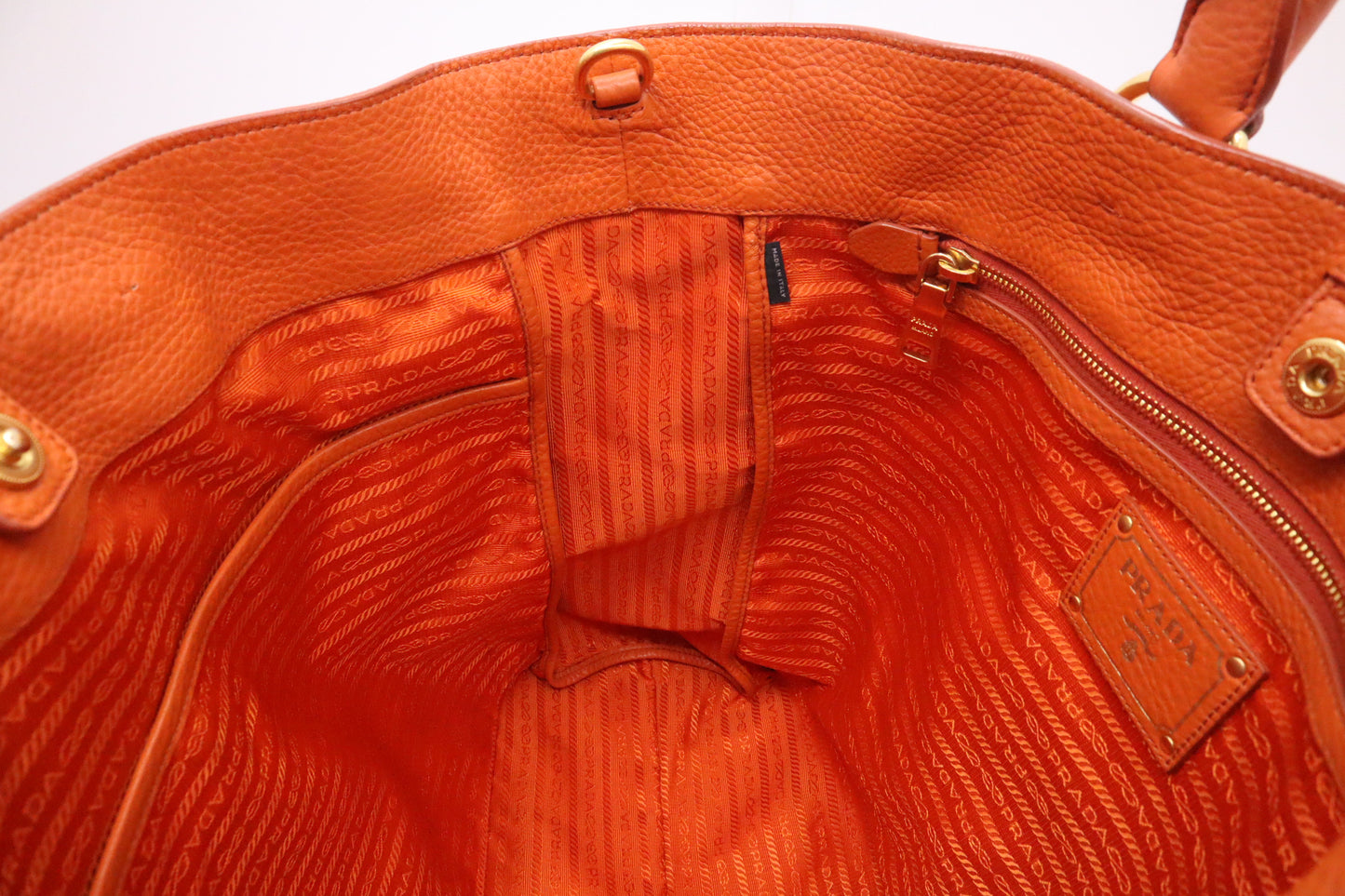 Prada Rame Vitello Daino Tote in Orange Leather