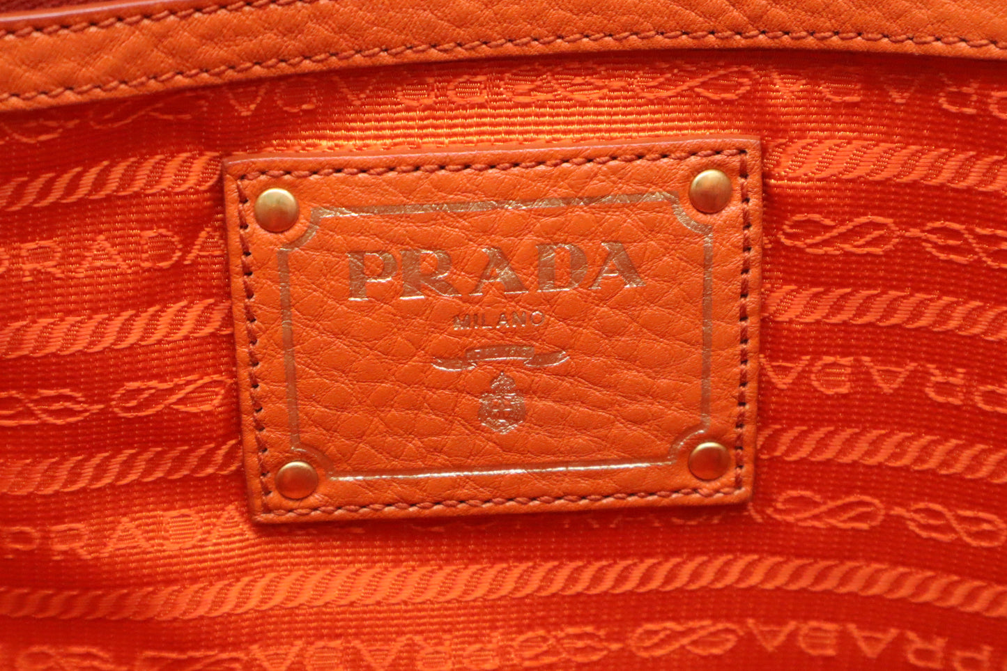 Prada Rame Vitello Daino Tote in Orange Leather