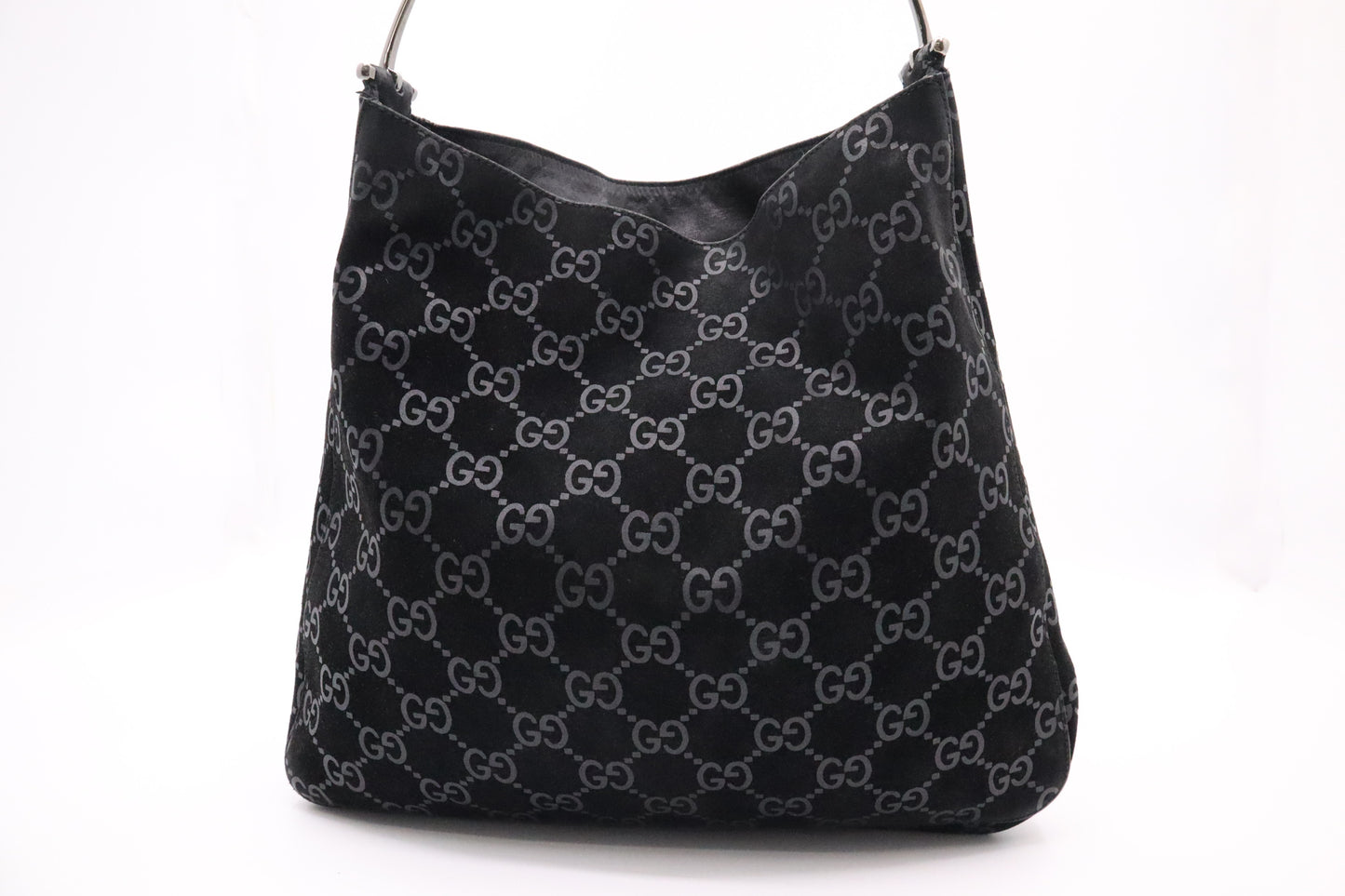 Gucci Shoulder Tote in Black GG Suede Canvas