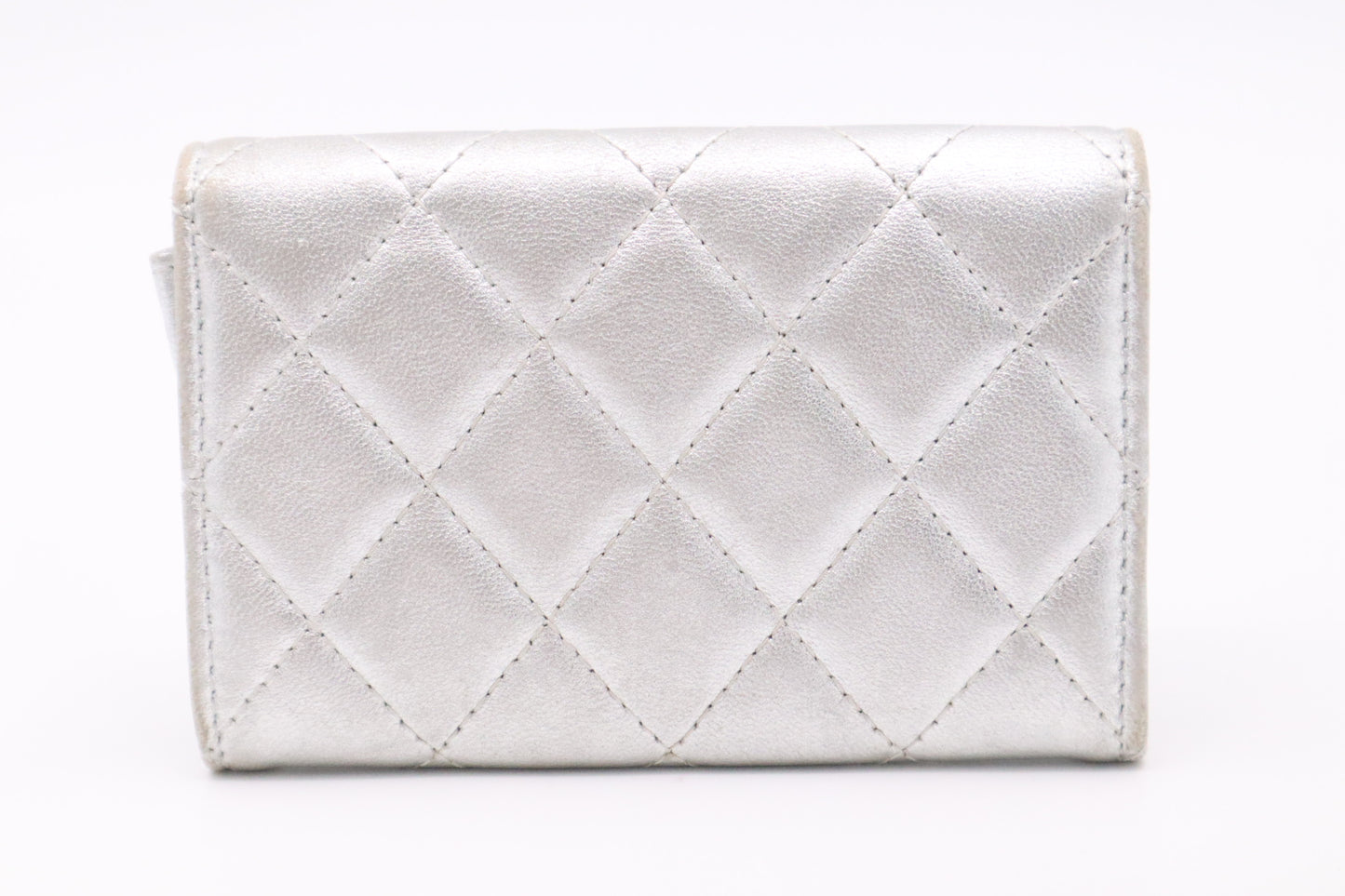 Chanel Card Case in Silver Matelassé Leather