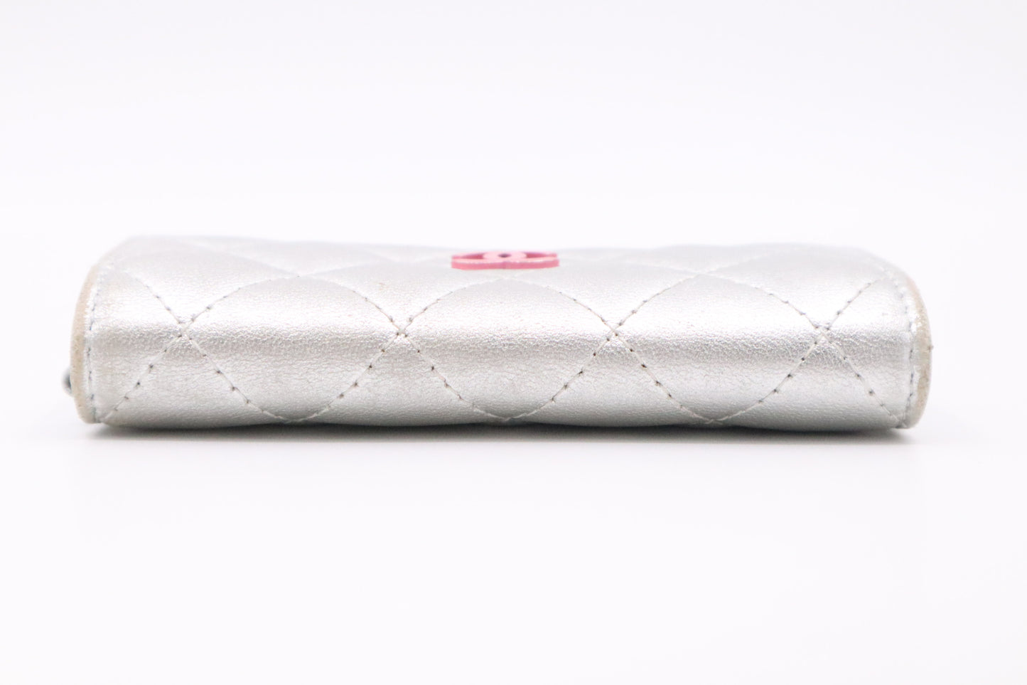 Chanel Card Case in Silver Matelassé Leather