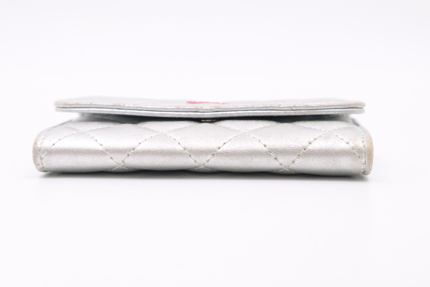Chanel Card Case in Silver Matelassé Leather