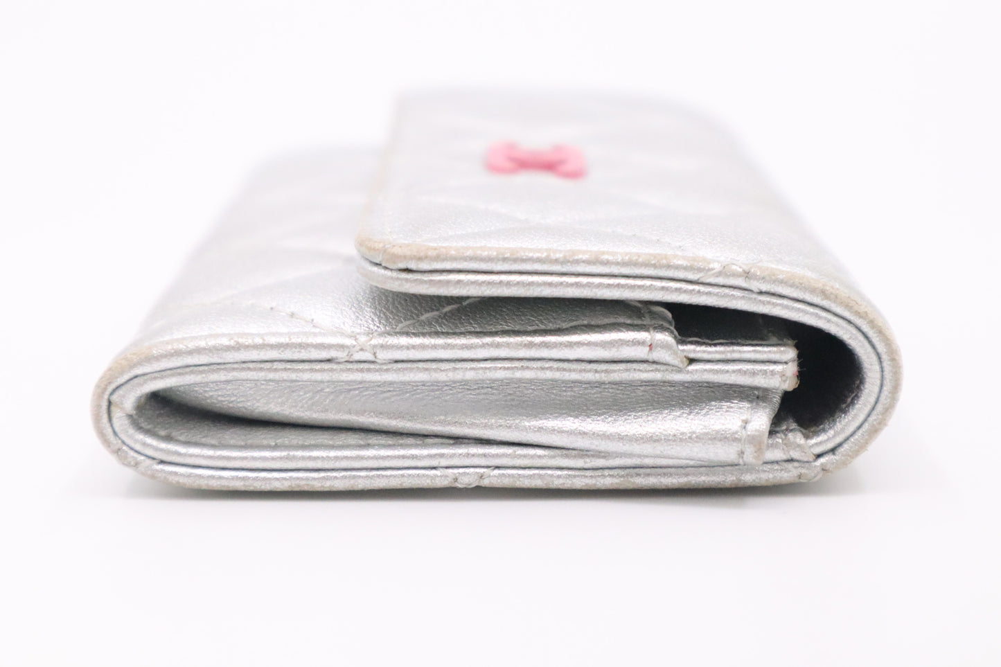 Chanel Card Case in Silver Matelassé Leather