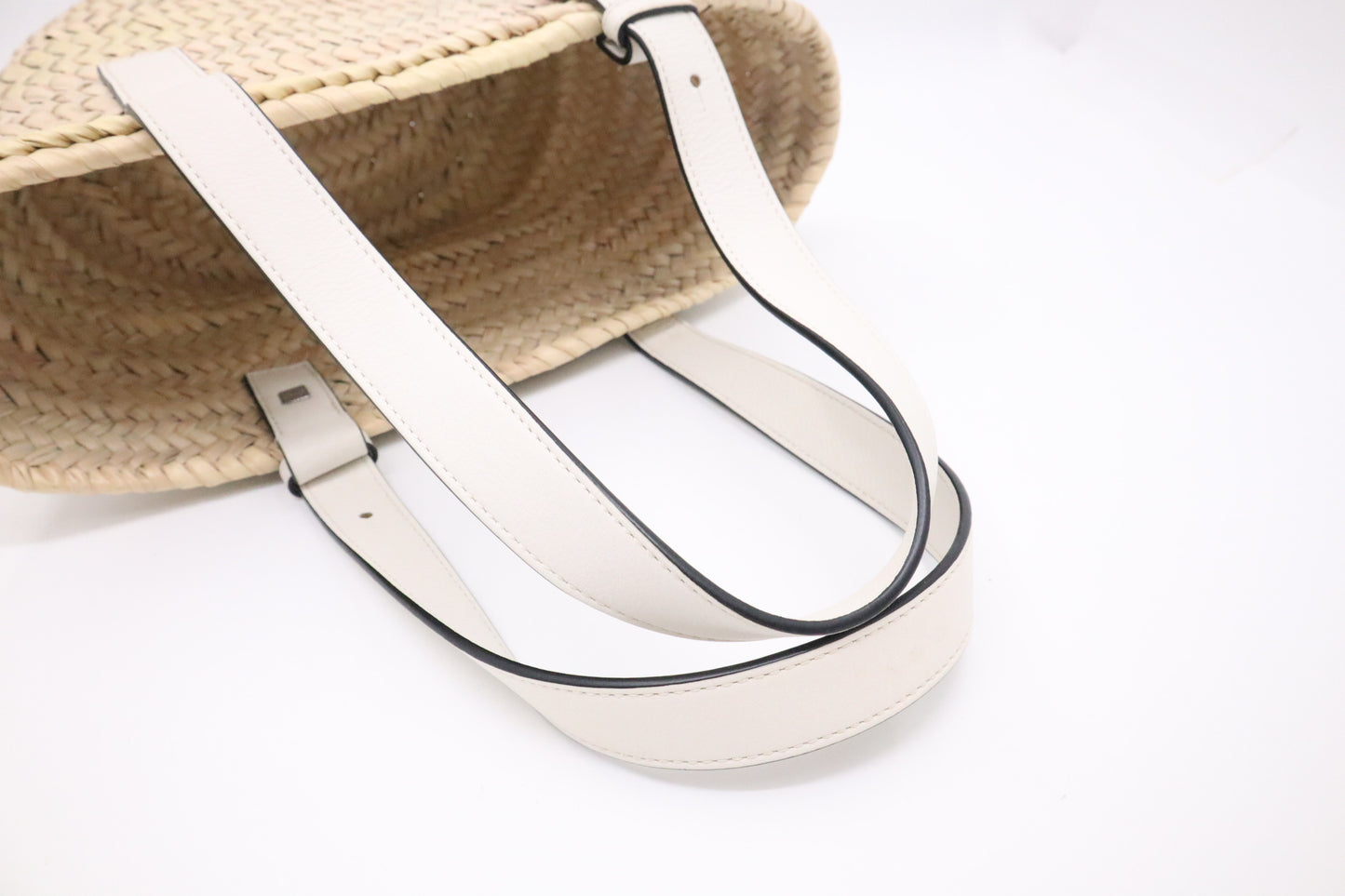 Loewe Small Basket in Raffia & White Leather