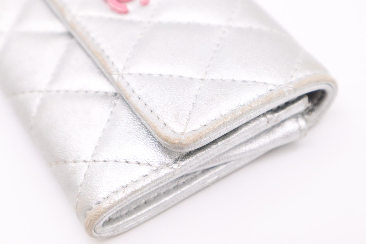 Chanel Card Case in Silver Matelassé Leather