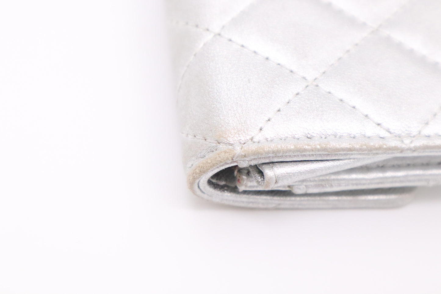 Chanel Card Case in Silver Matelassé Leather