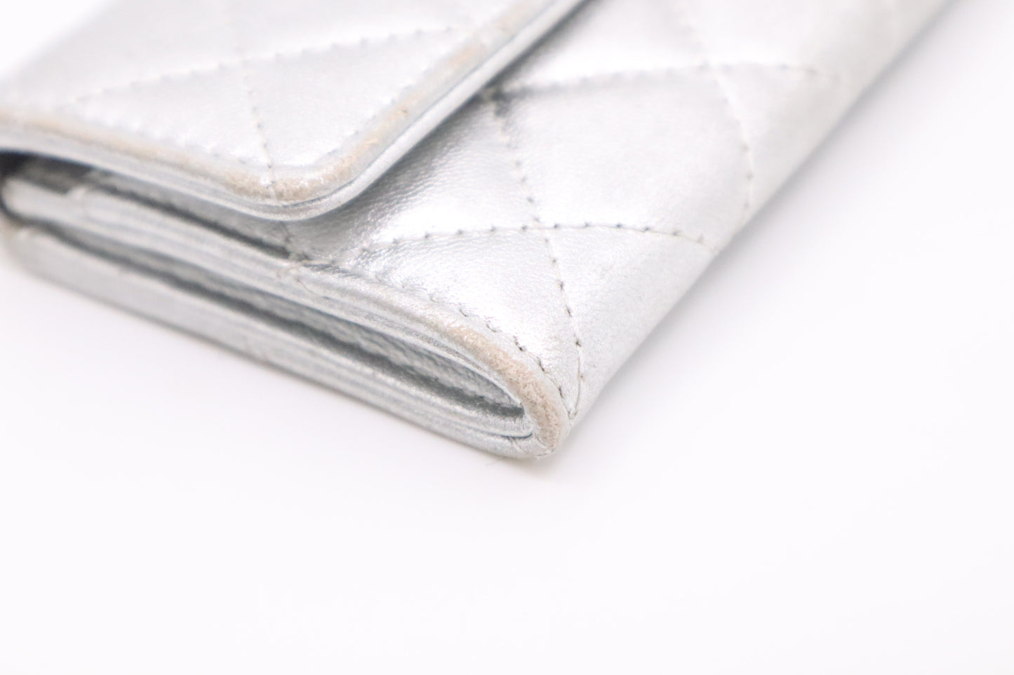 Chanel Card Case in Silver Matelassé Leather