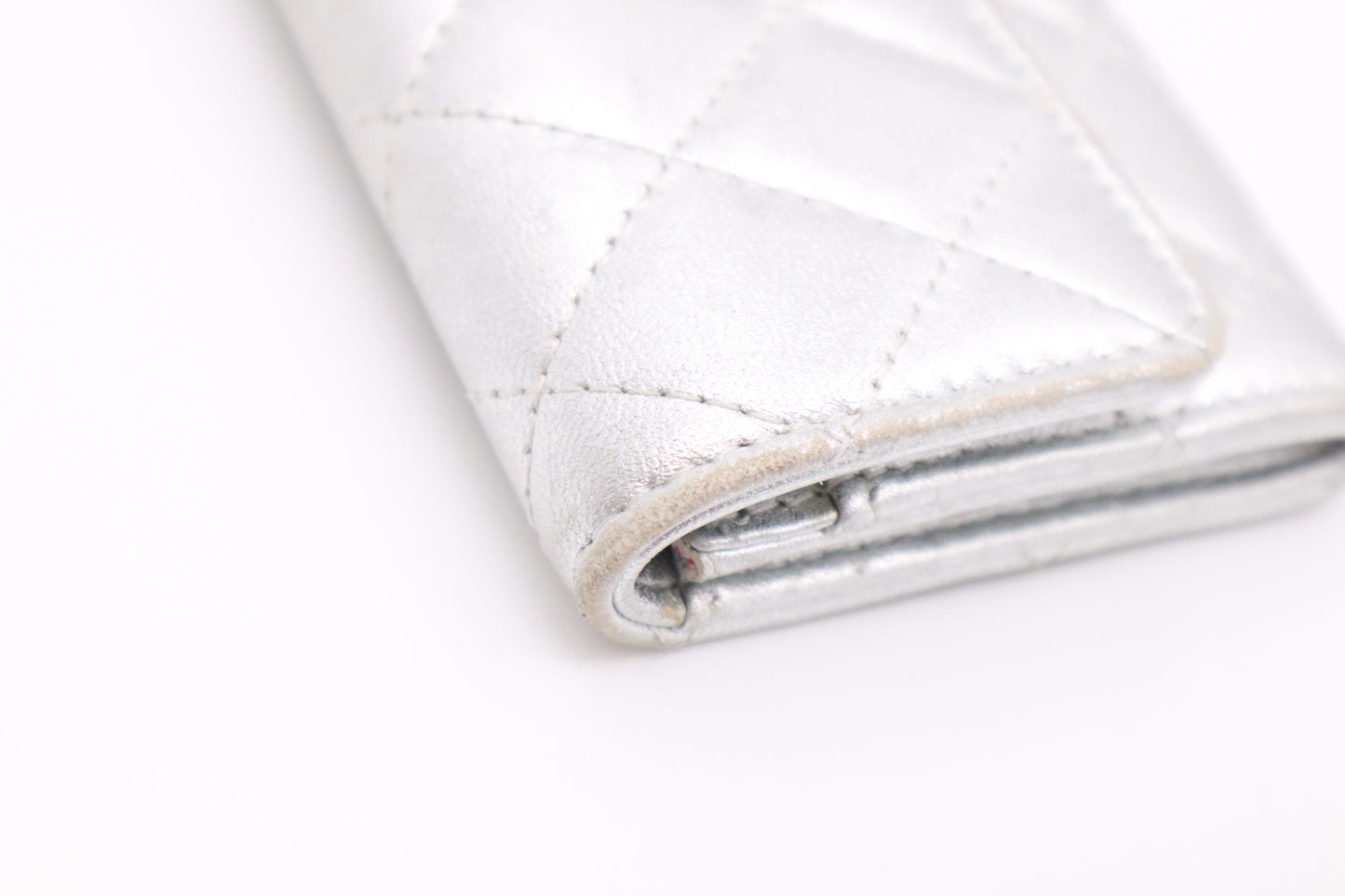 Chanel Card Case in Silver Matelassé Leather
