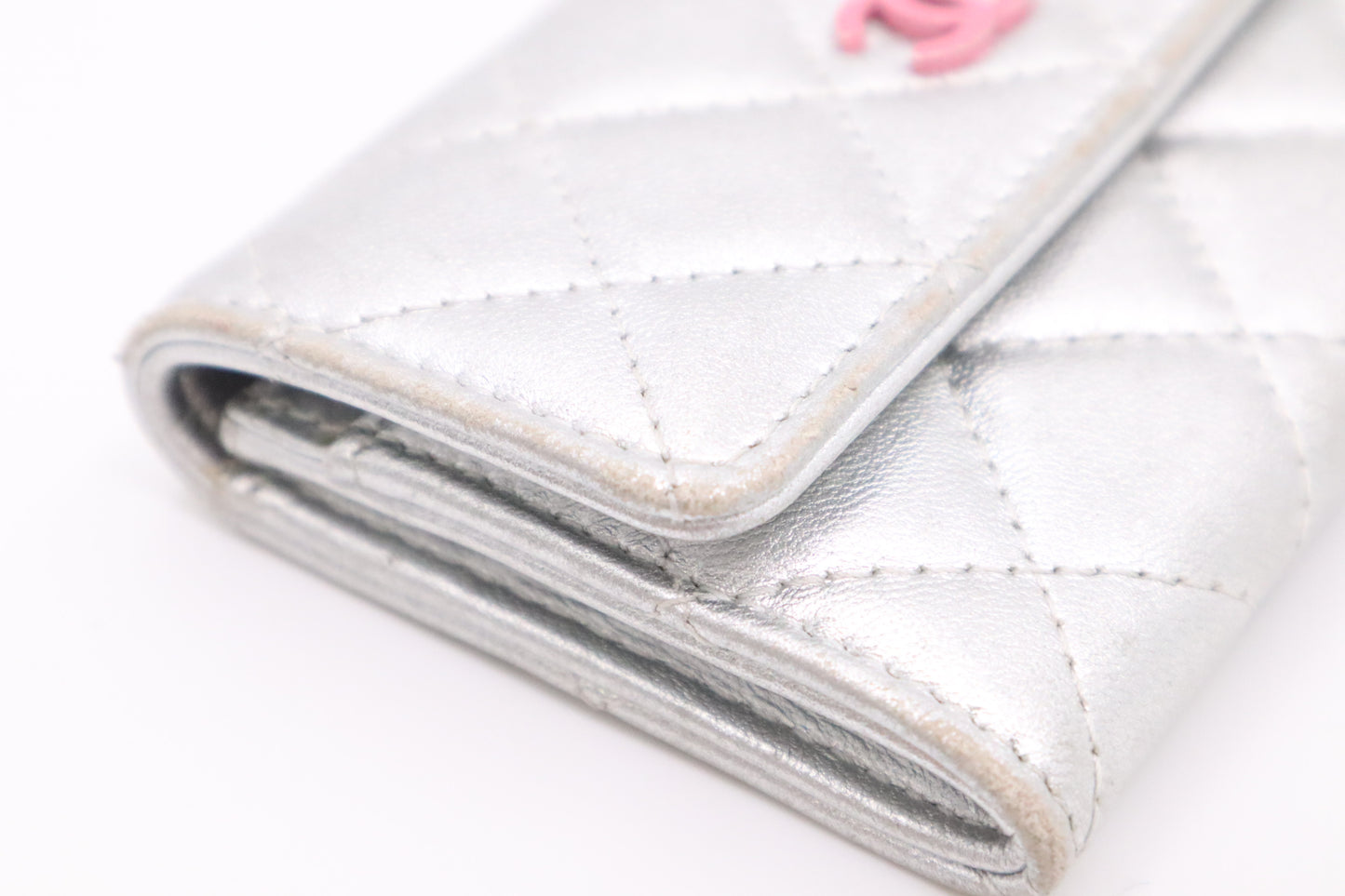 Chanel Card Case in Silver Matelassé Leather