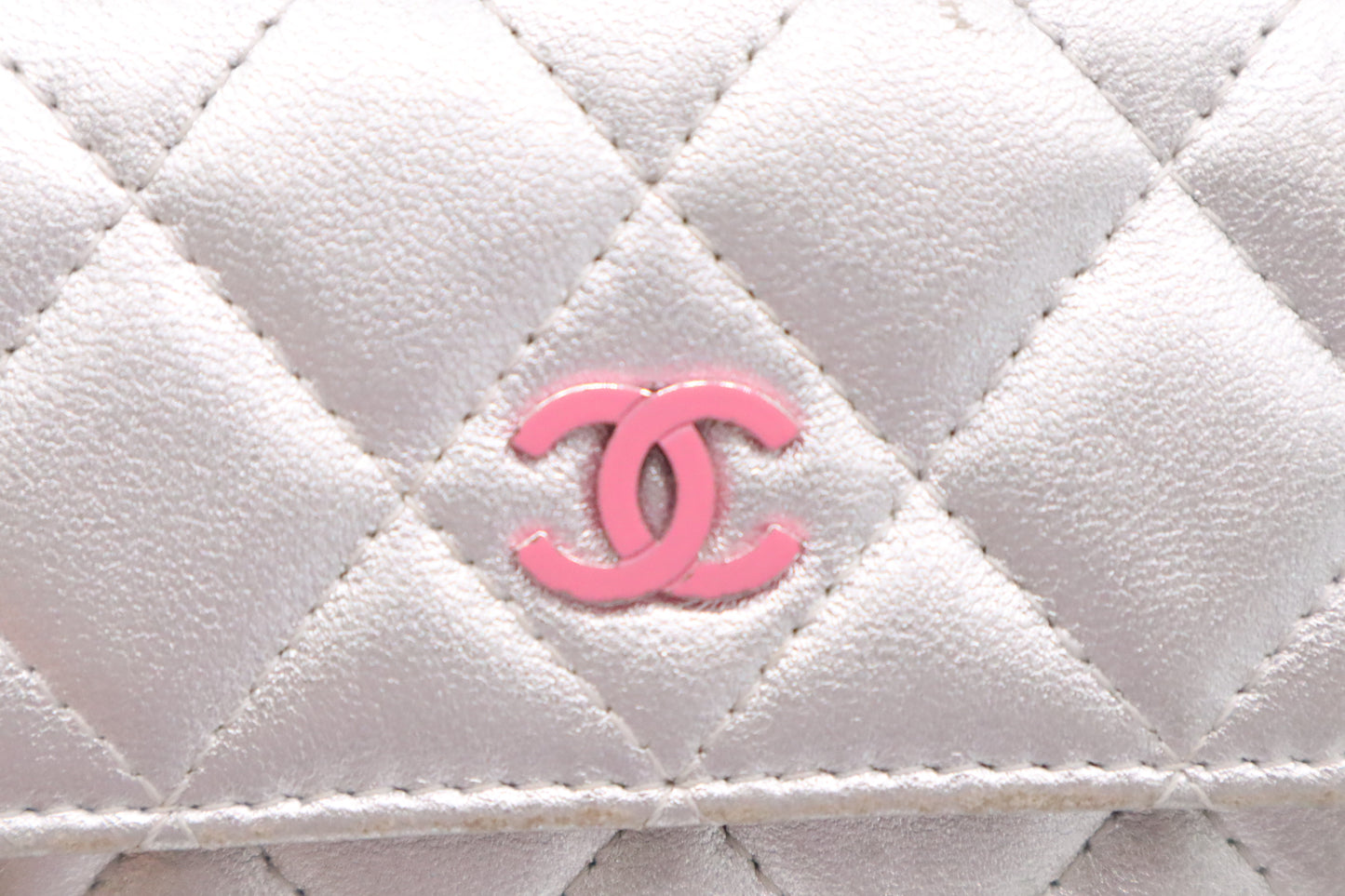 Chanel Card Case in Silver Matelassé Leather