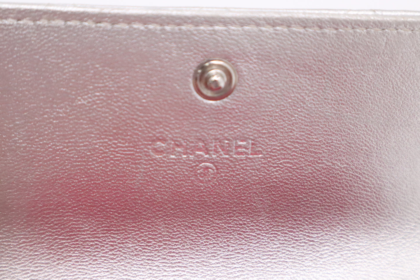 Chanel Card Case in Silver Matelassé Leather