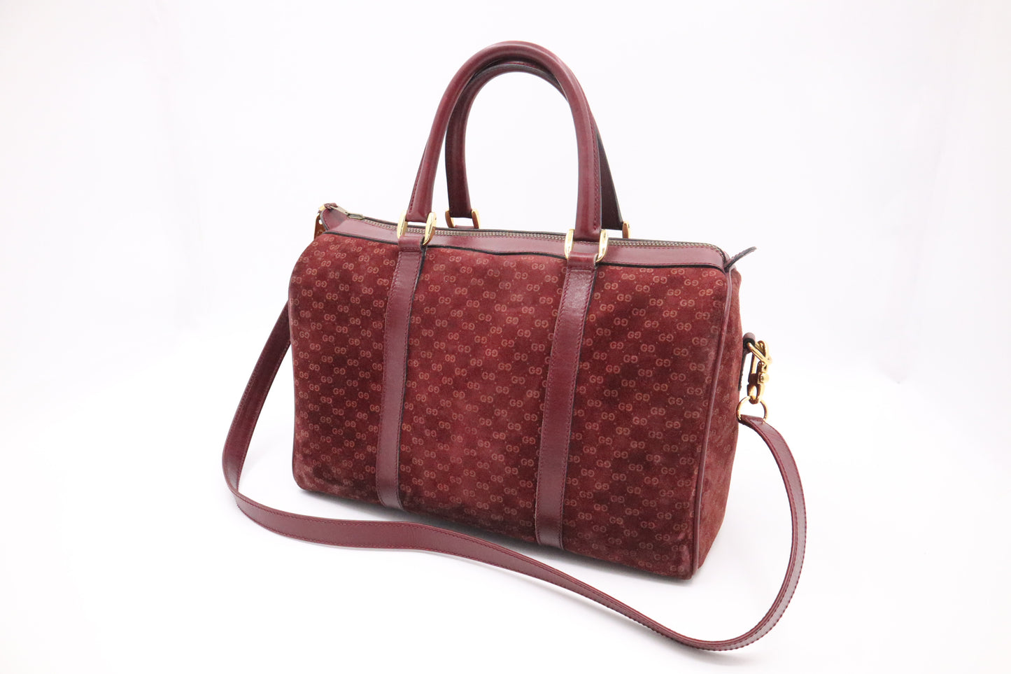 Gucci Boston Bag in Burgundy GG Suede