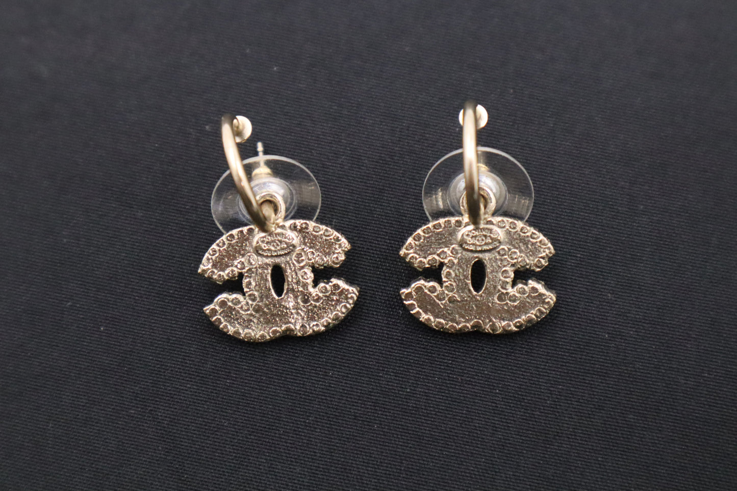 Chanel Striped Earrings with Red Stones
