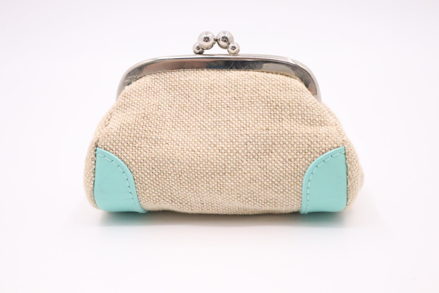 Tiffany Coin Case in Cream Canvas and Blue Leather