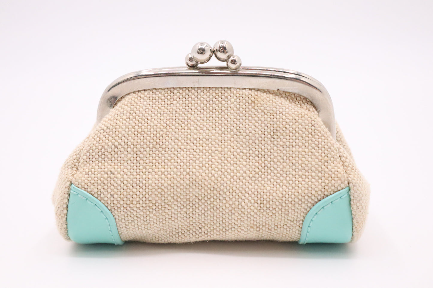 Tiffany Coin Case in Cream Canvas and Blue Leather