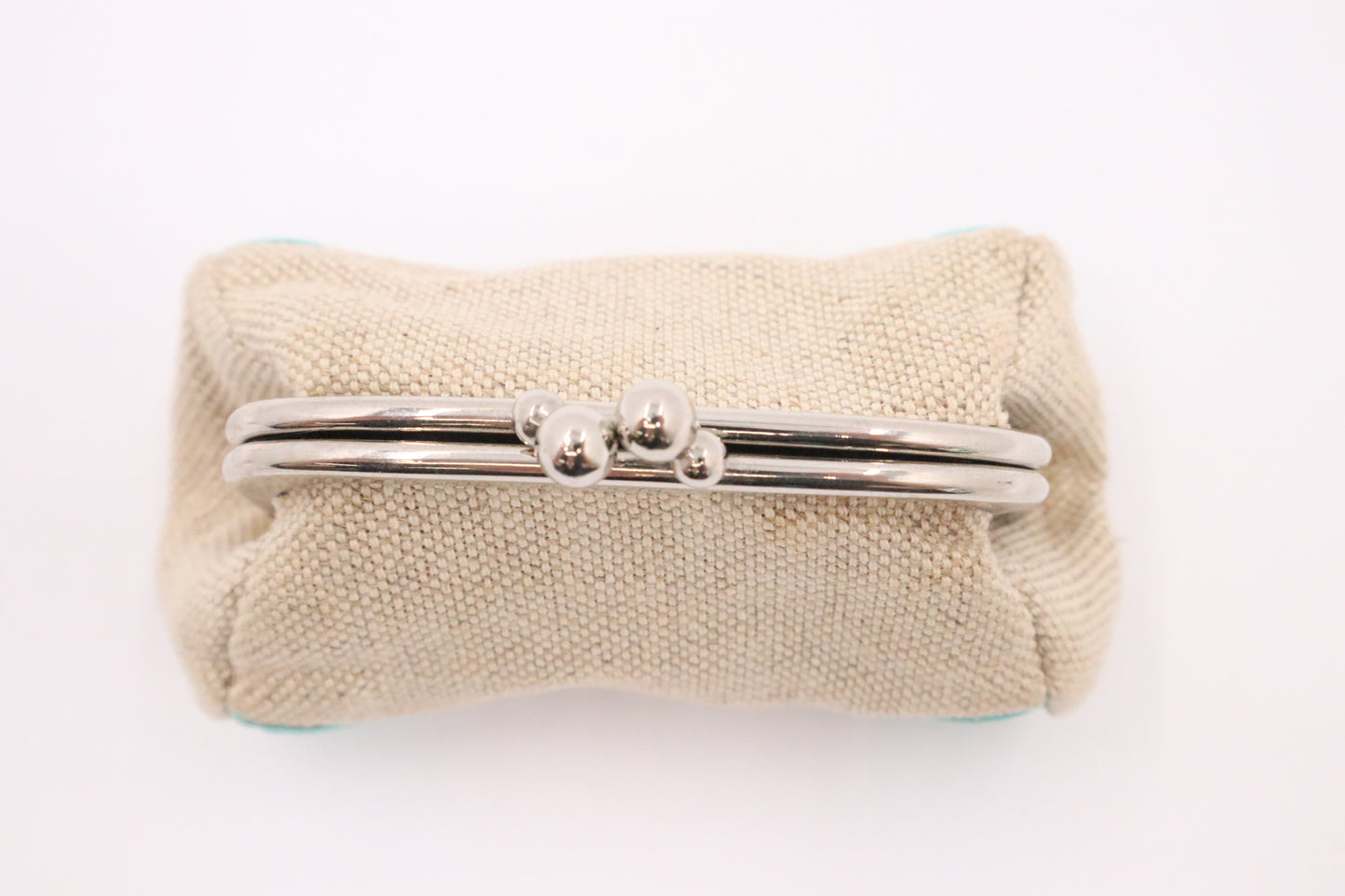 Tiffany Coin Case in Cream Canvas and Blue Leather