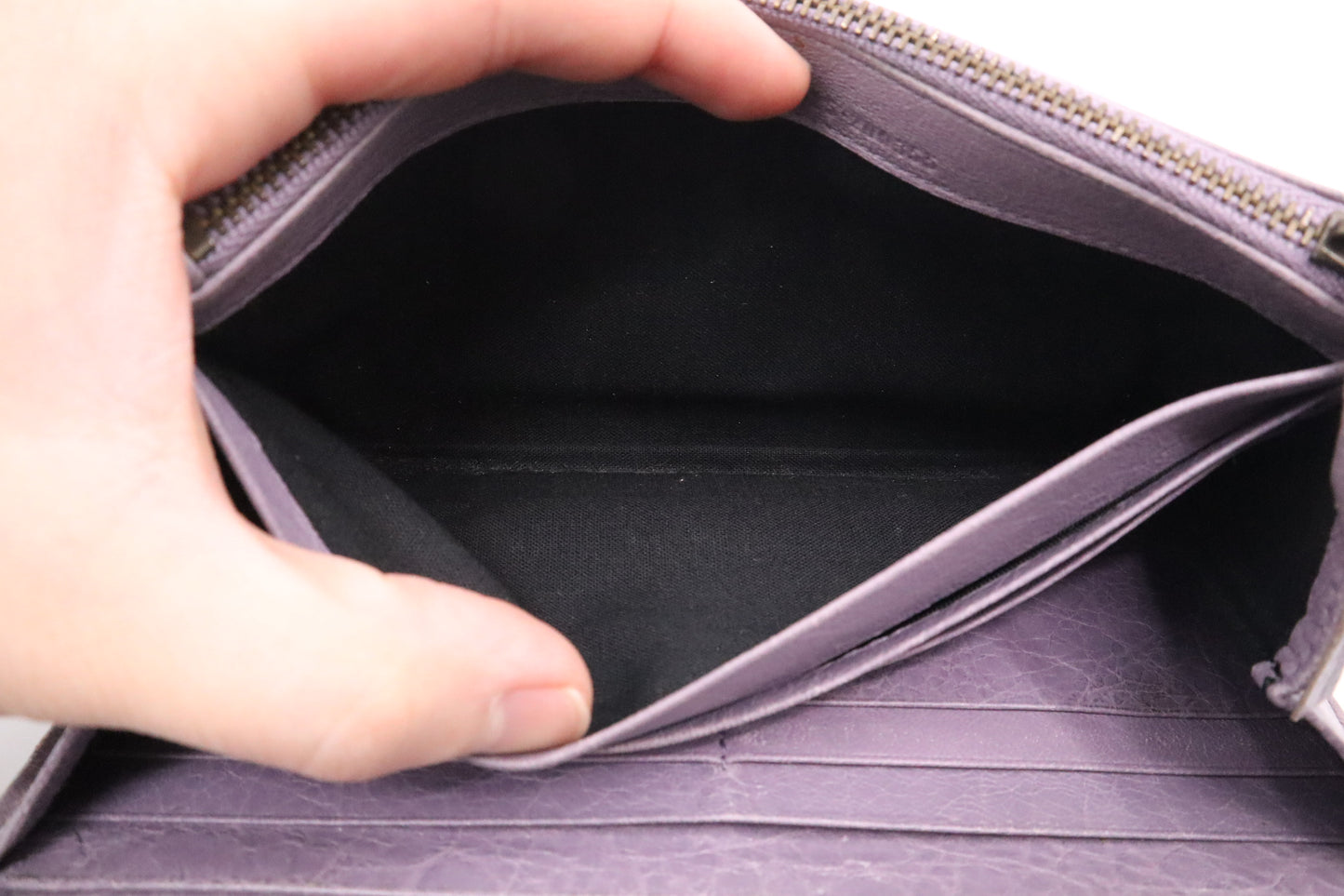 Balenciaga Le Cagole Zip Around Wallet in Purple Leather
