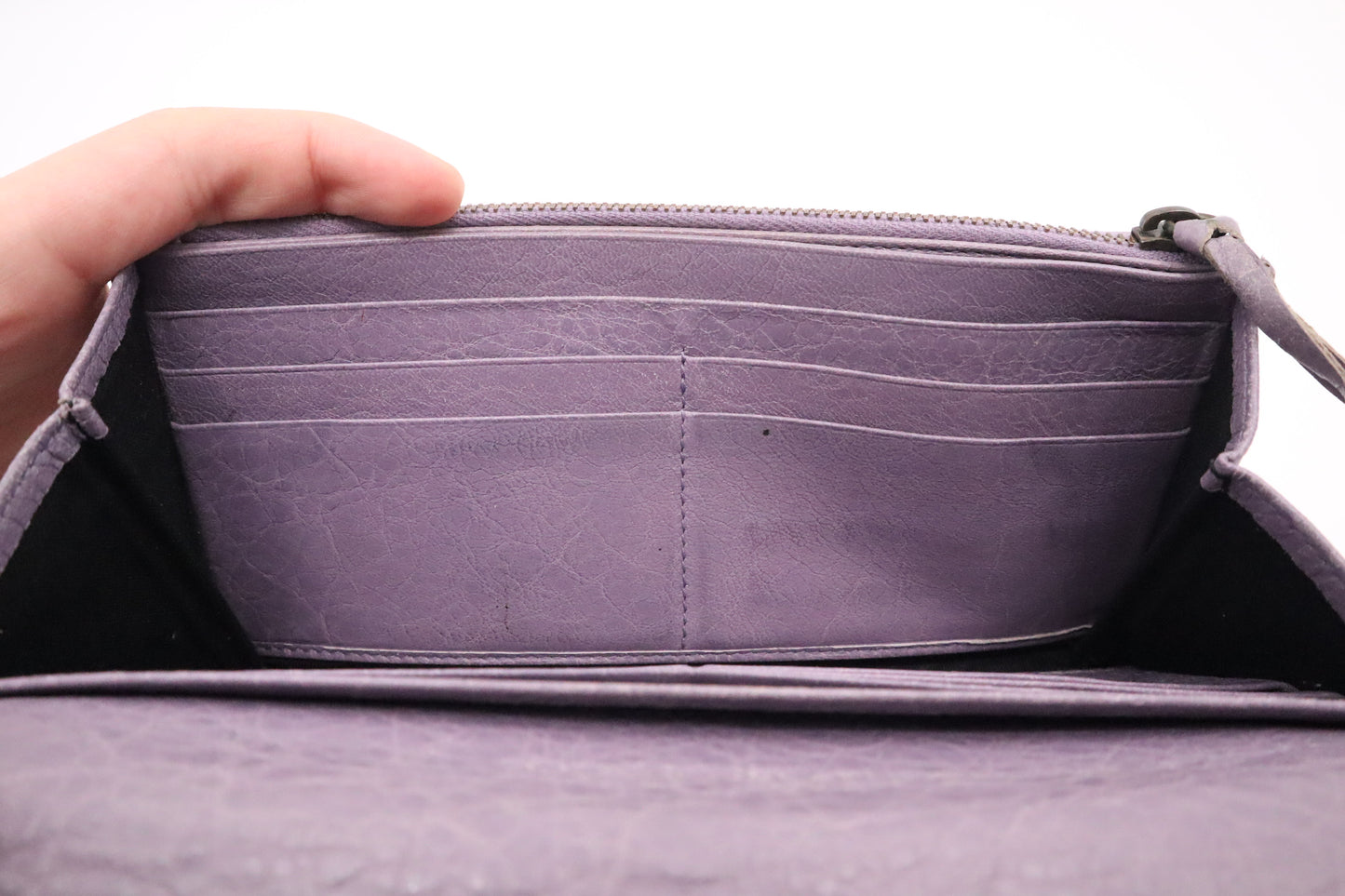 Balenciaga Le Cagole Zip Around Wallet in Purple Leather