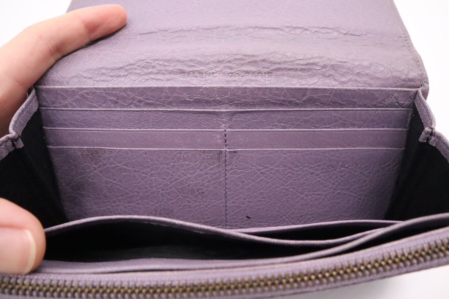 Balenciaga Le Cagole Zip Around Wallet in Purple Leather