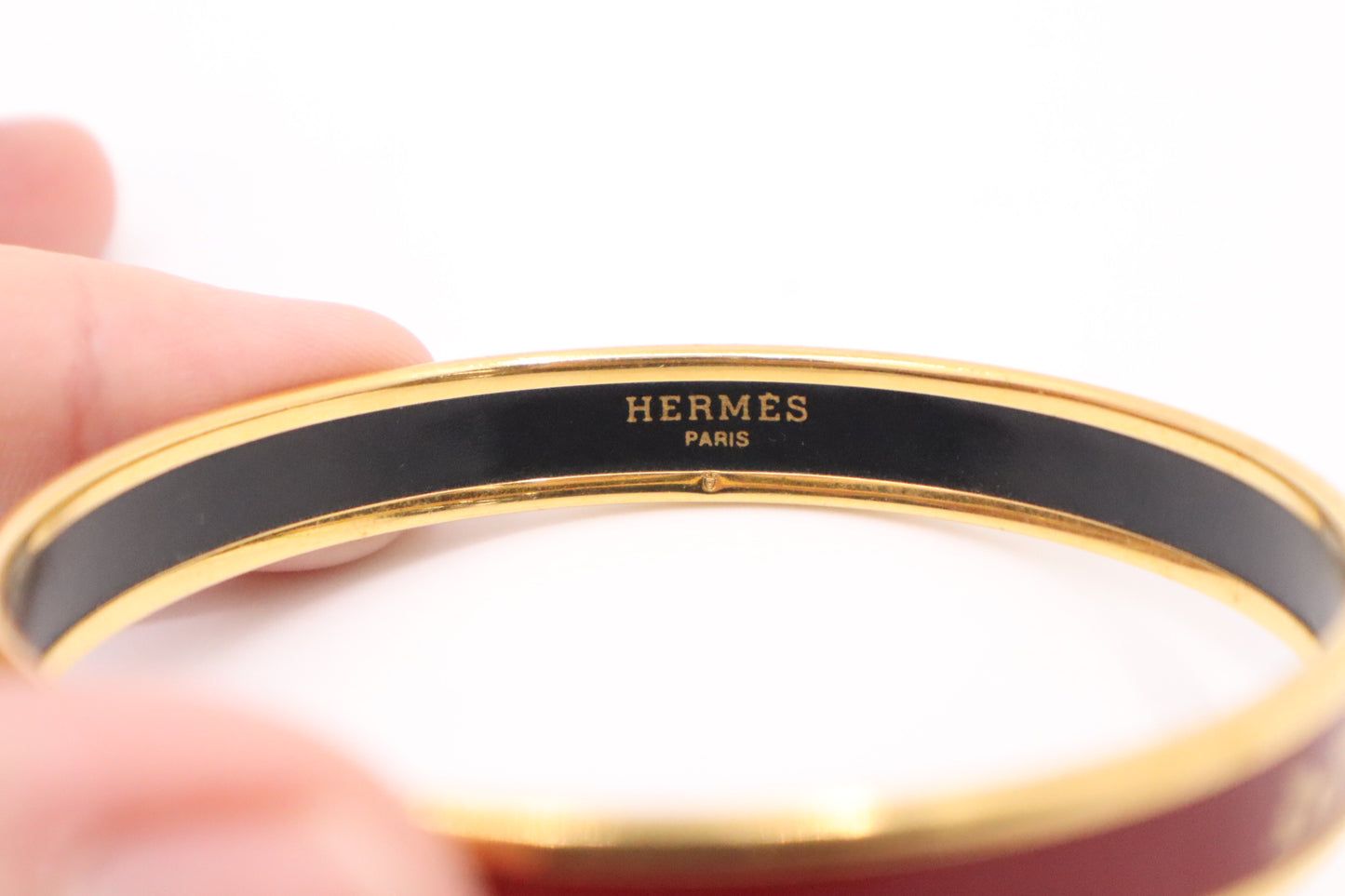 Hermes Caleche Bangle in Gold, Red, and Black