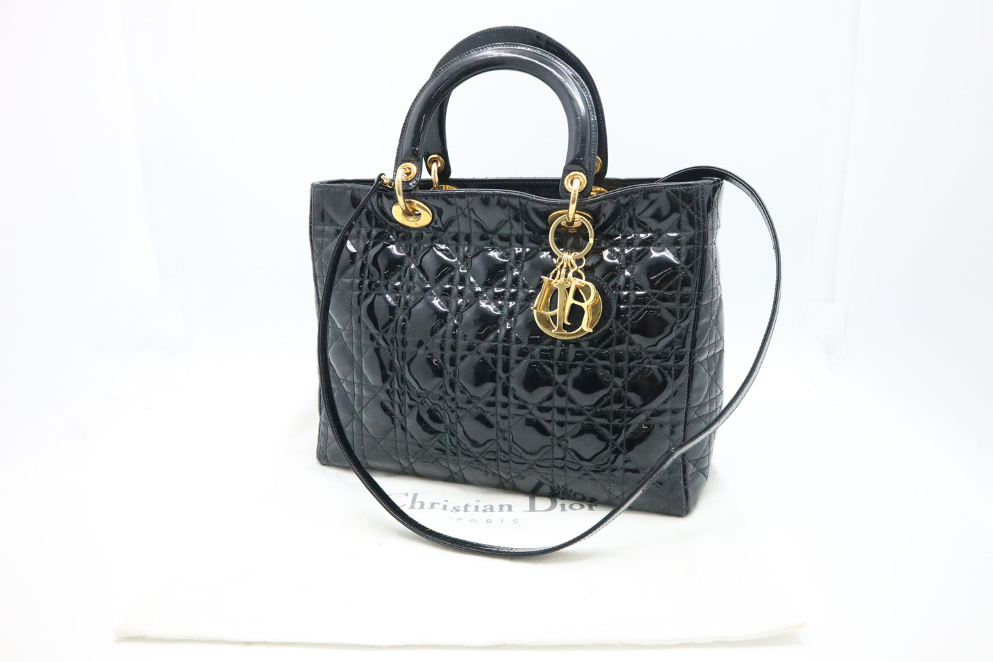 Dior Medium Lady Dior in Black Cannage Patent Leather