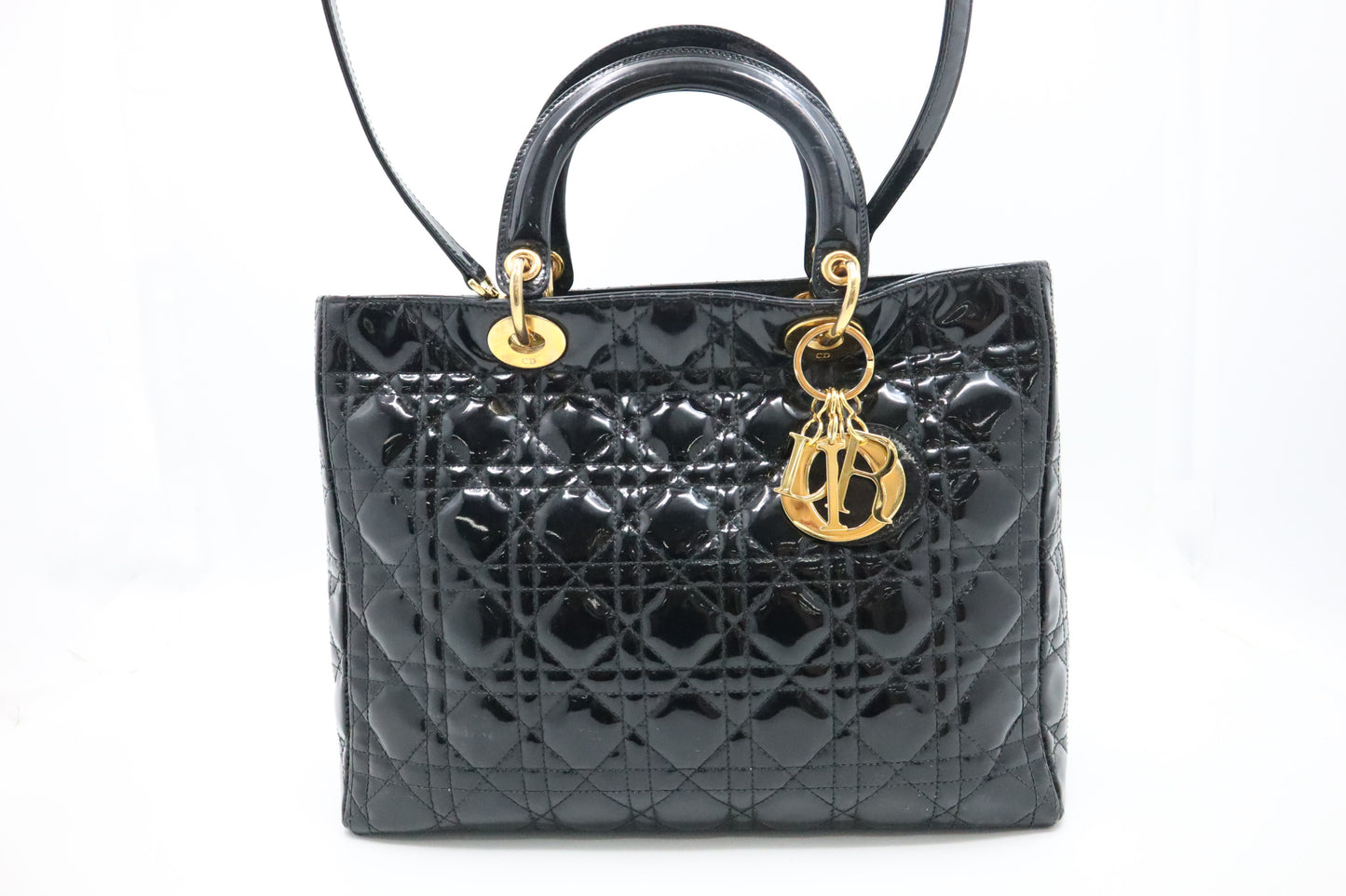 Dior Medium Lady Dior in Black Cannage Patent Leather