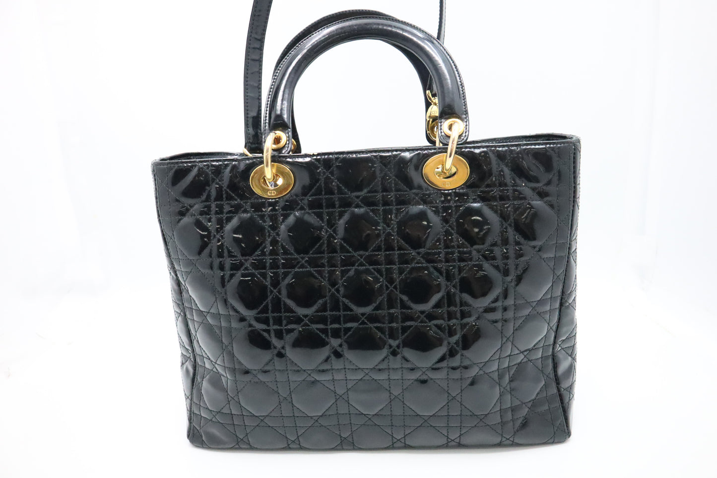 Dior Medium Lady Dior in Black Cannage Patent Leather