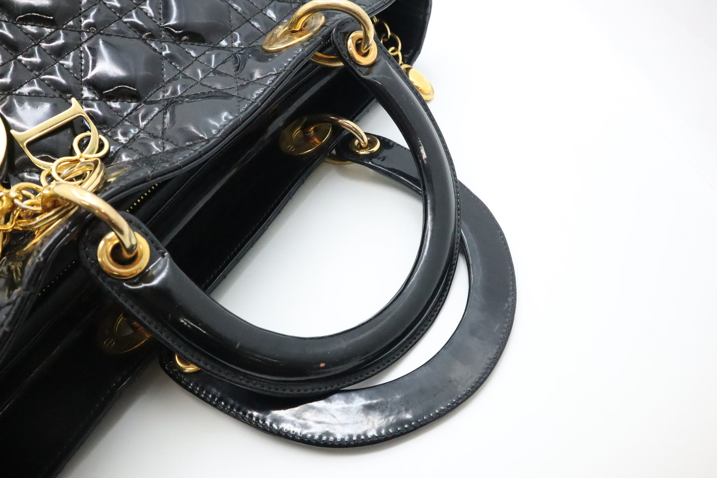 Dior Medium Lady Dior in Black Cannage Patent Leather