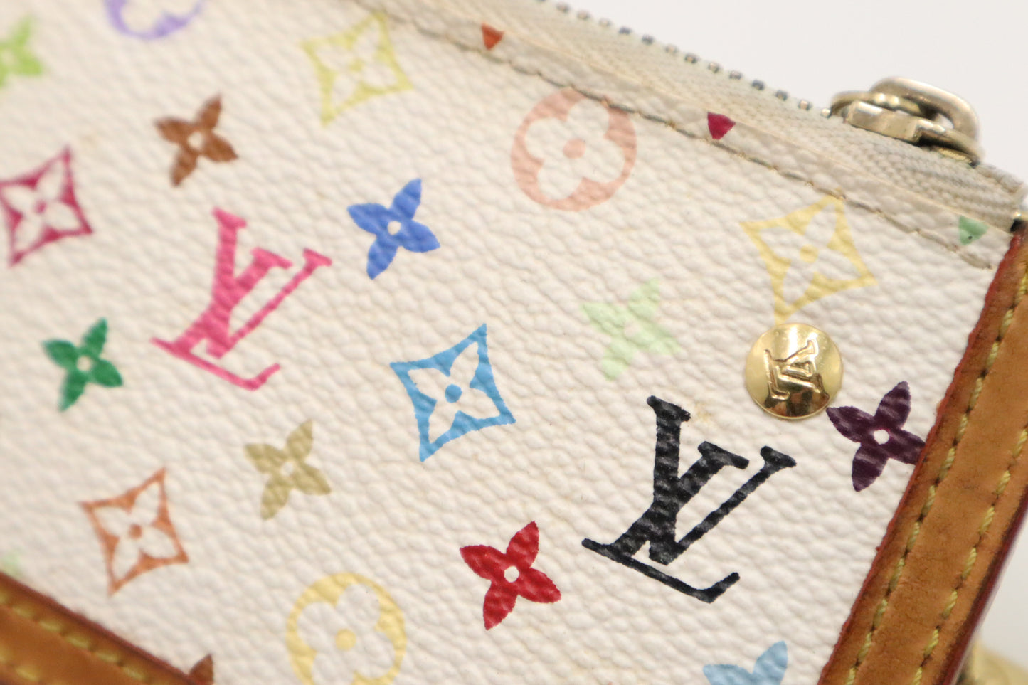 Louis Vuitton Pochette Cles in White Multicolor Monogram Canvas