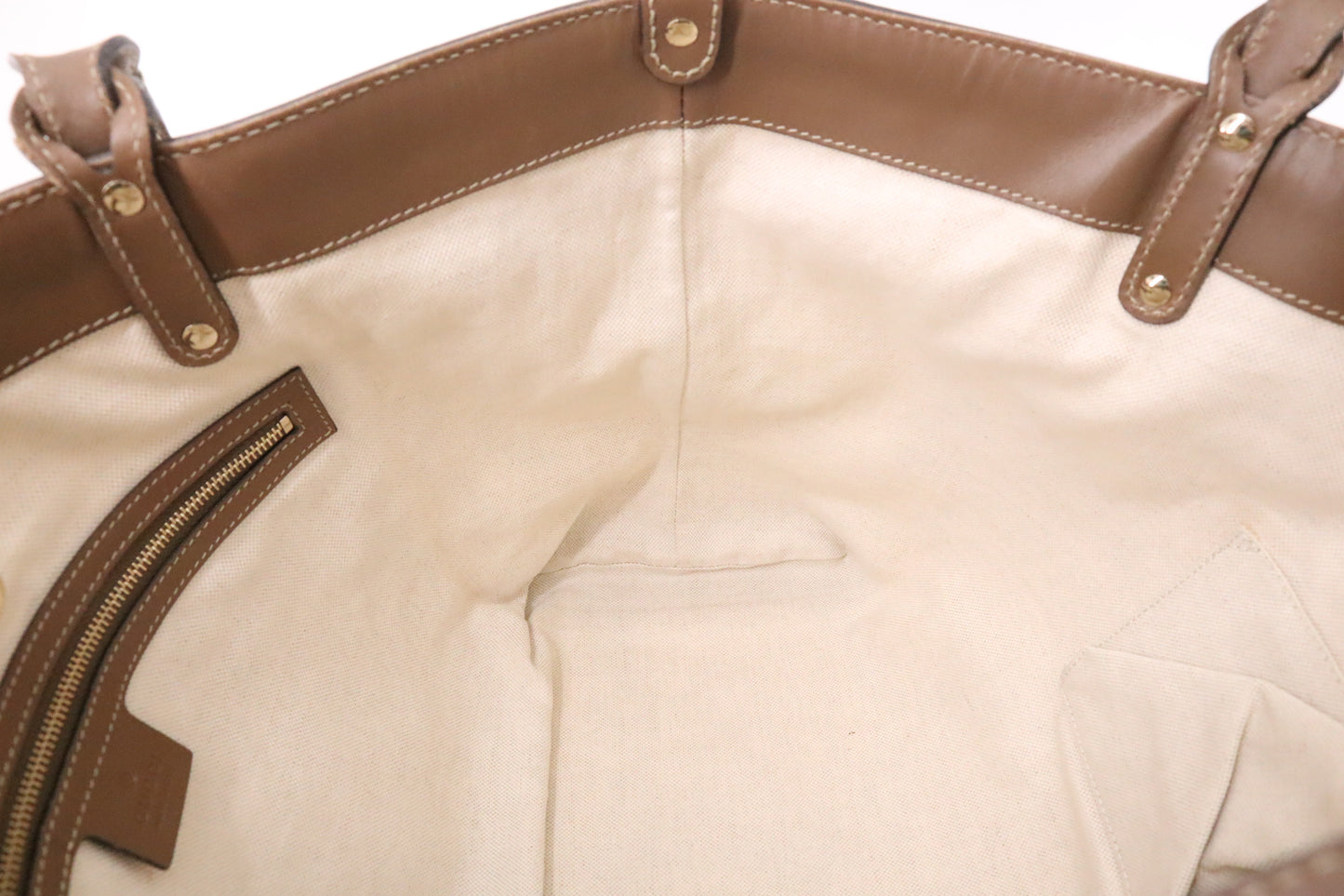 Gucci Tote in White Floral Canvas and Brown Leather