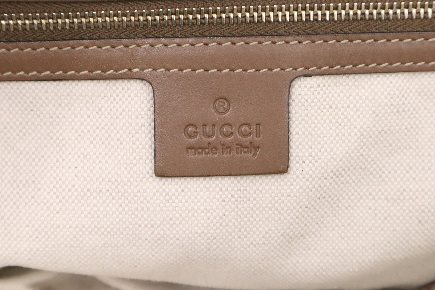 Gucci Tote in White Floral Canvas and Brown Leather