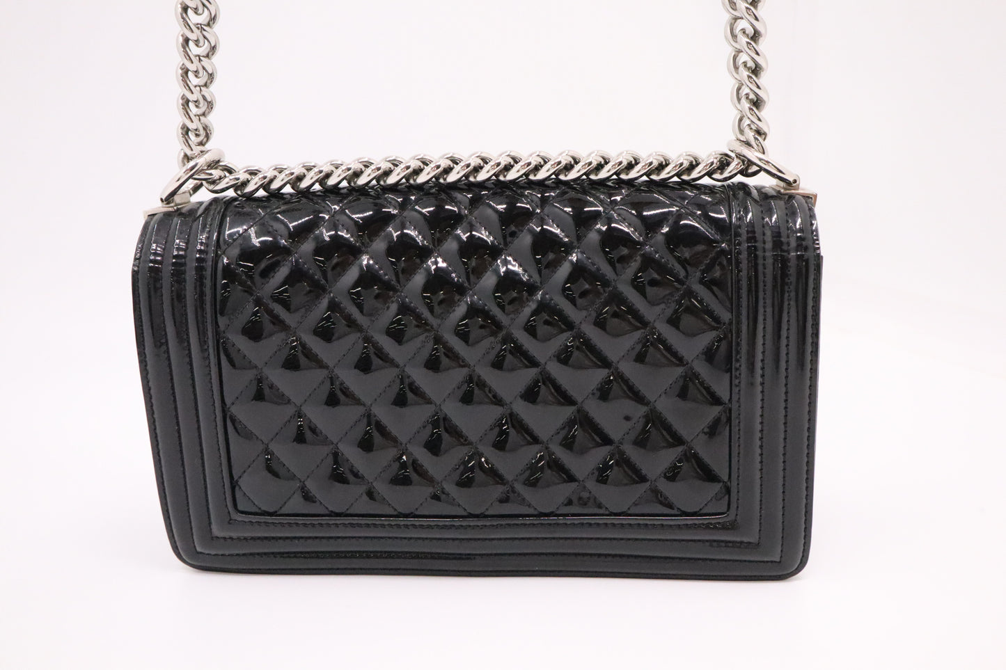 Chanel Old Medium Boy Bag in Black Patent Leather