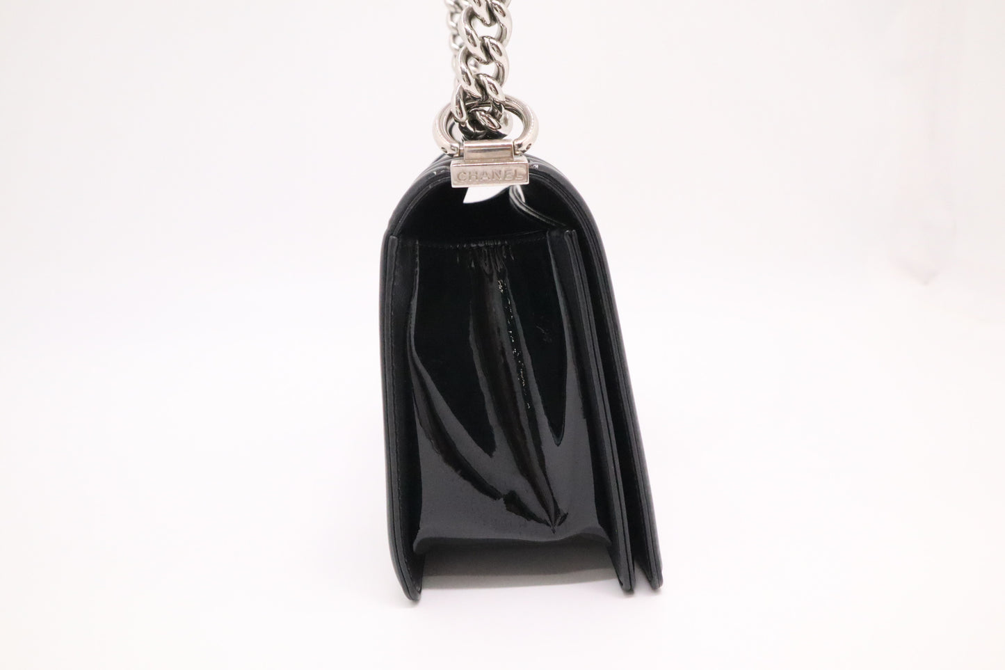 Chanel Old Medium Boy Bag in Black Patent Leather