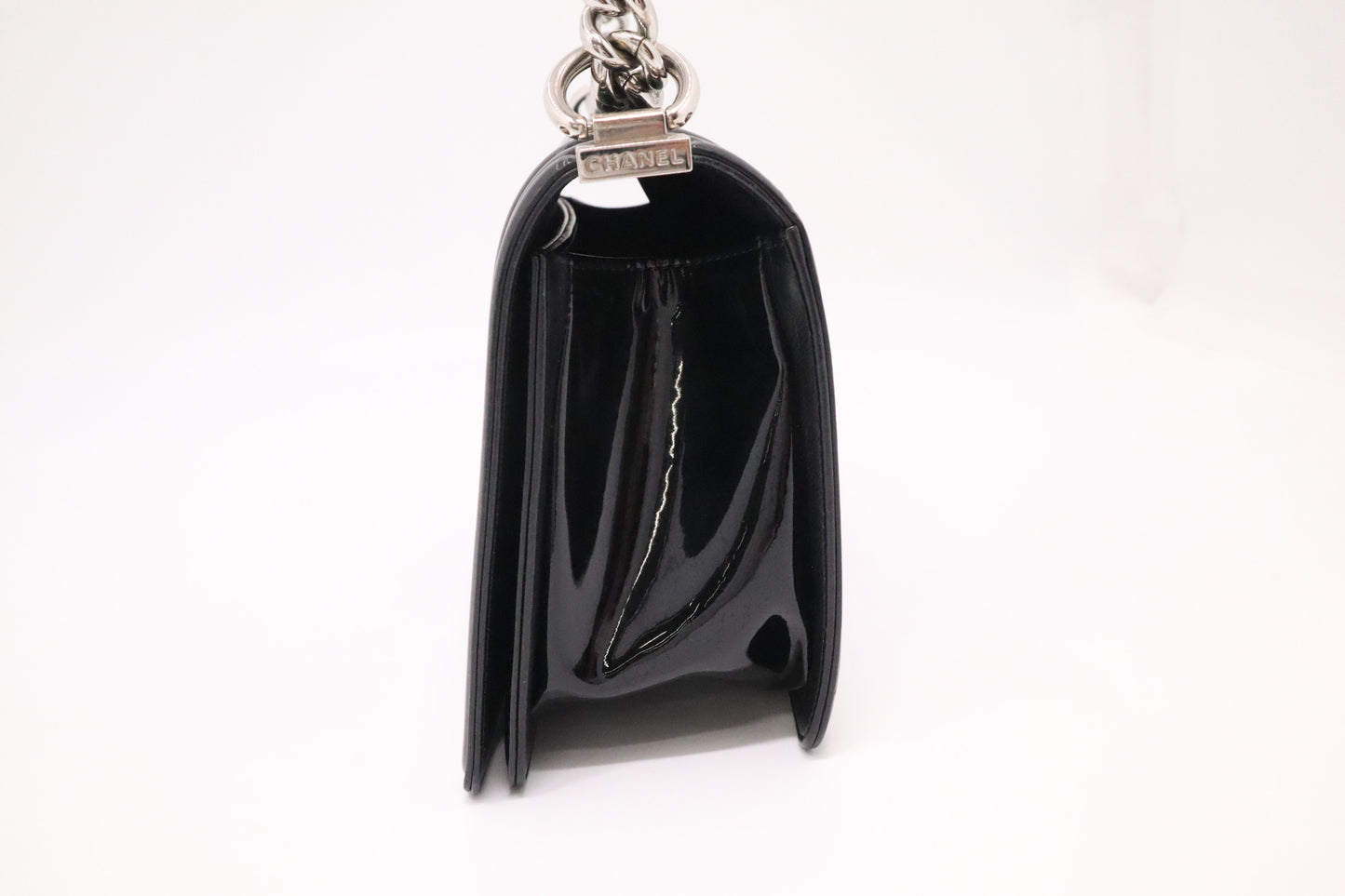 Chanel Old Medium Boy Bag in Black Patent Leather