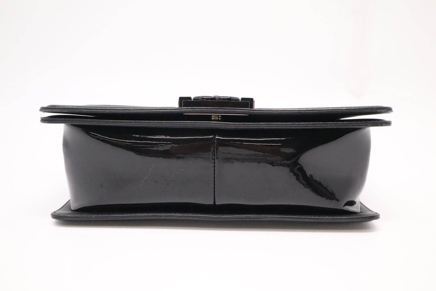 Chanel Old Medium Boy Bag in Black Patent Leather
